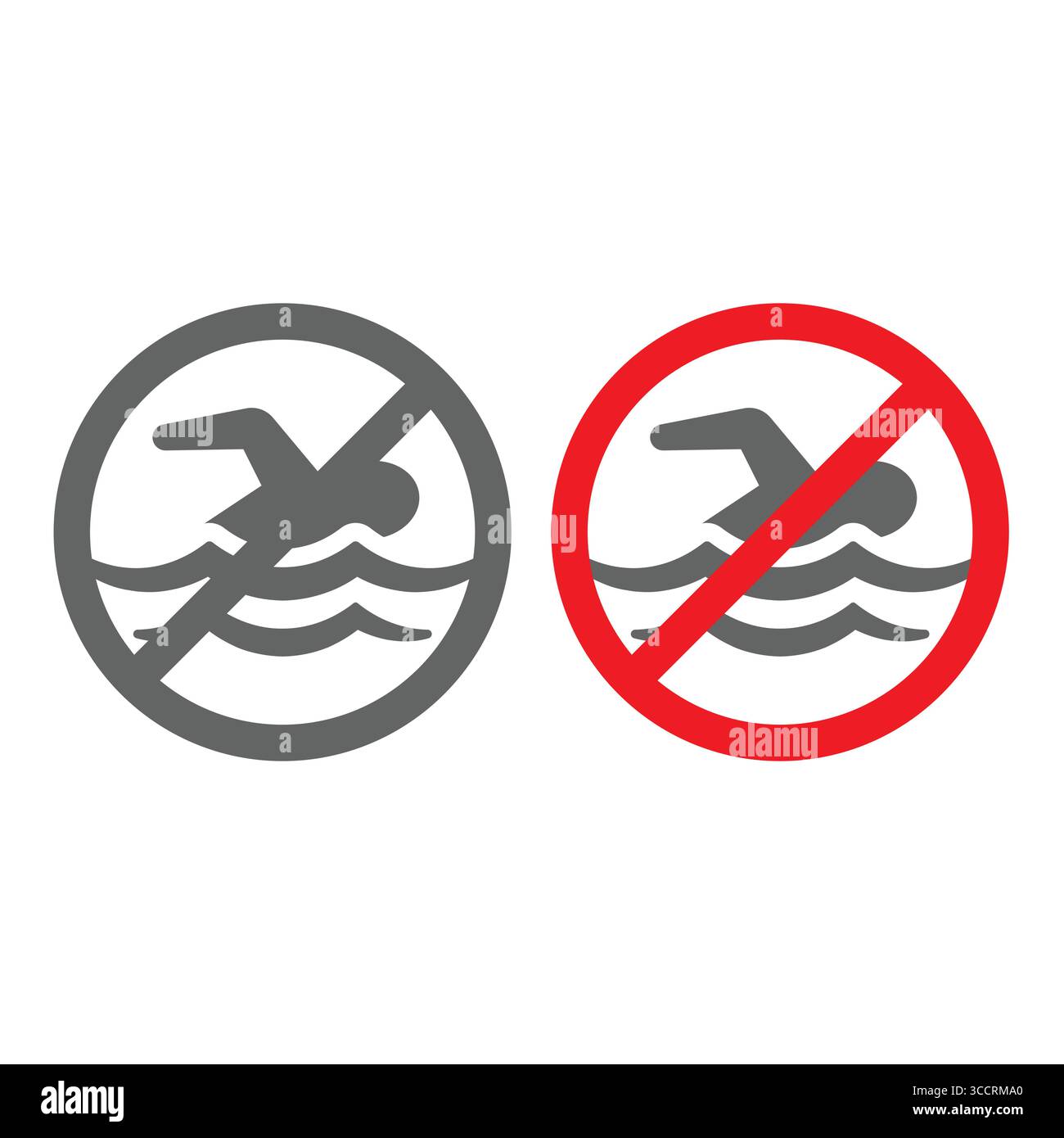 Kein schwimmendes Vektorverbot. Gefährliches Wasser, Schwimmen nicht erlaubt und Risikowarnsymbol. Stock Vektor