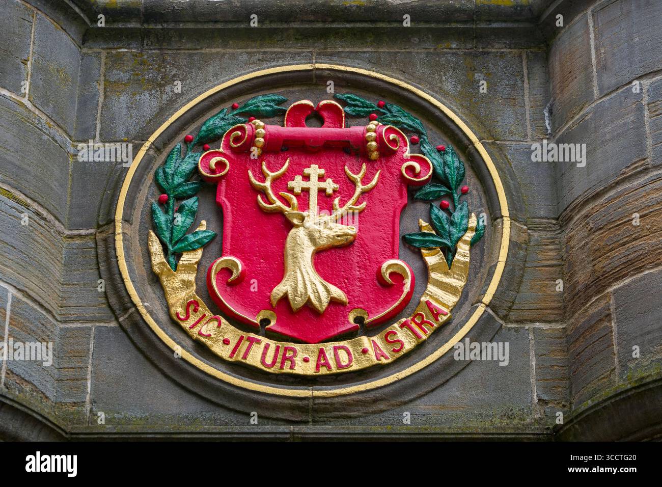 Detail von Crest on the Mercat Cross a unverkennbar Market Cross, Parliament Square, Edinburgh, Schottland, Großbritannien Stockfoto