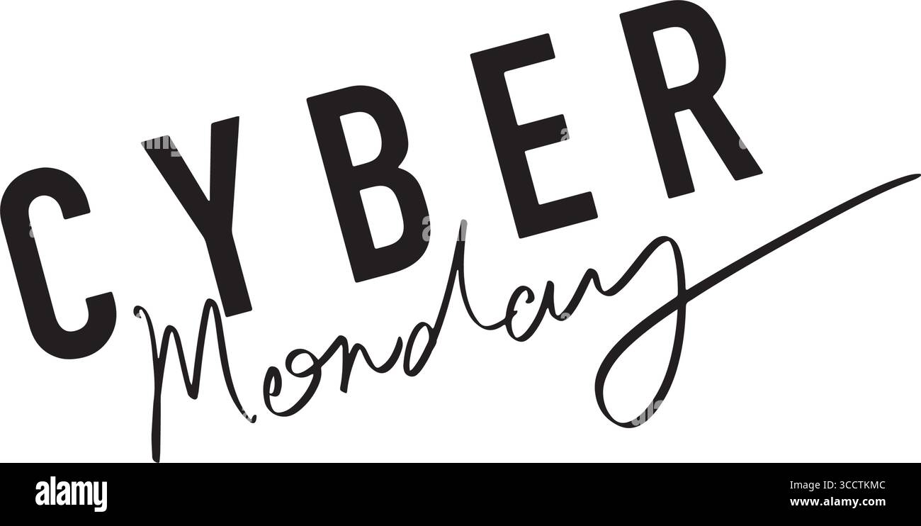 Cyber monday Text Schriftart Kalligraphie handgeschriebene Schrift Schrift Schrift Schrift schwarz Farbe Objekt Icon Cyber monday Verkauf Einzelhandel Marketing Geschäft Einkaufen Cyber Mo Stock Vektor