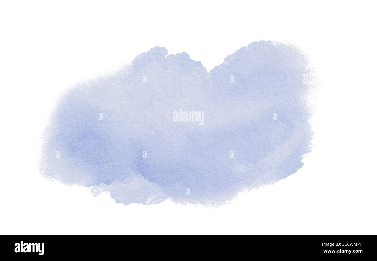 Weicher himmlischer Aquarellfleck mit organischen Kanten und natürlichem Pigmentfluss. Traumhafte durchscheinende Textur des Himmels für ätherische Hintergründe, künstlerisch Stockfoto