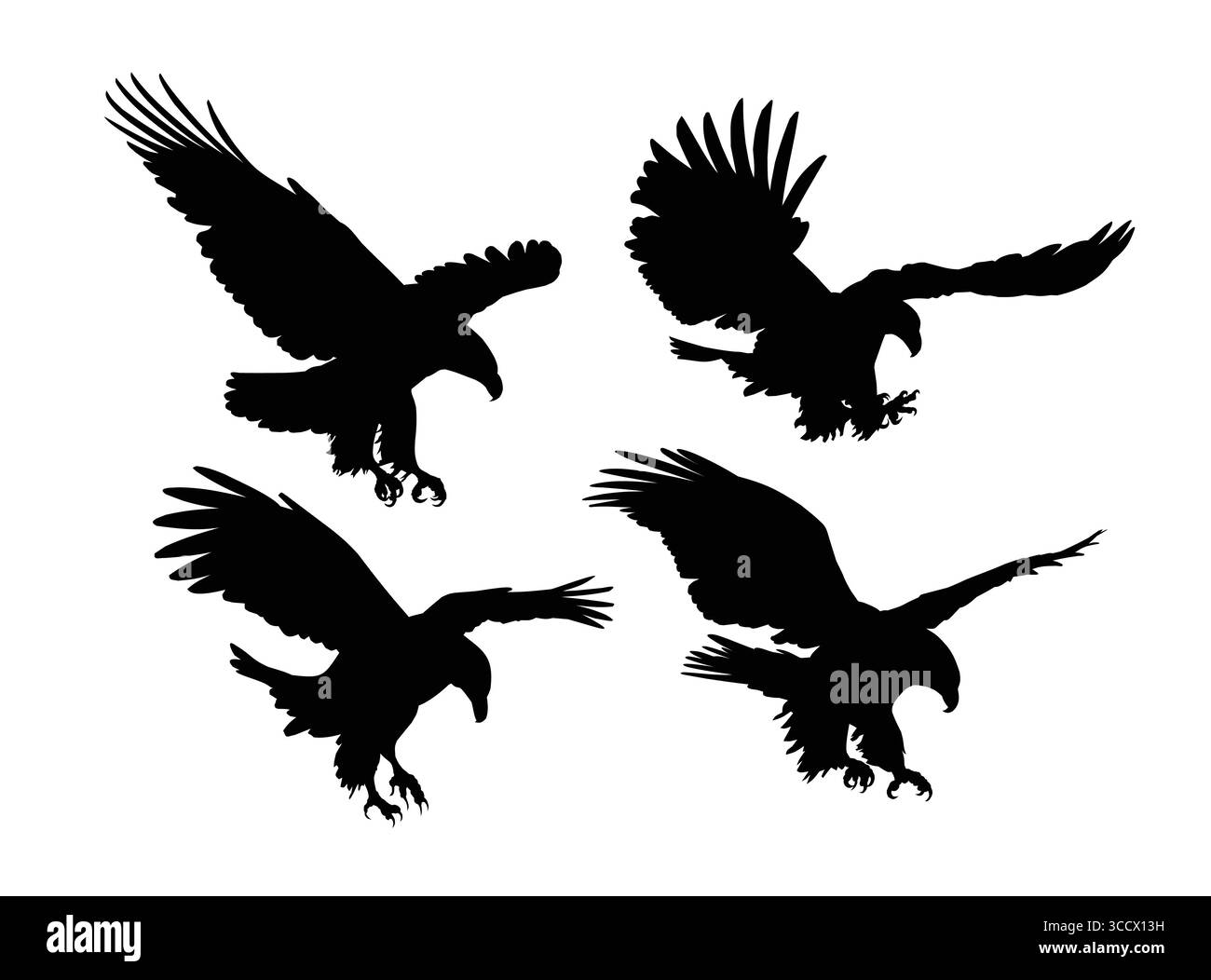 Stellen Sie Silhouetten von Adlern im Flug auf. Stock Vektor