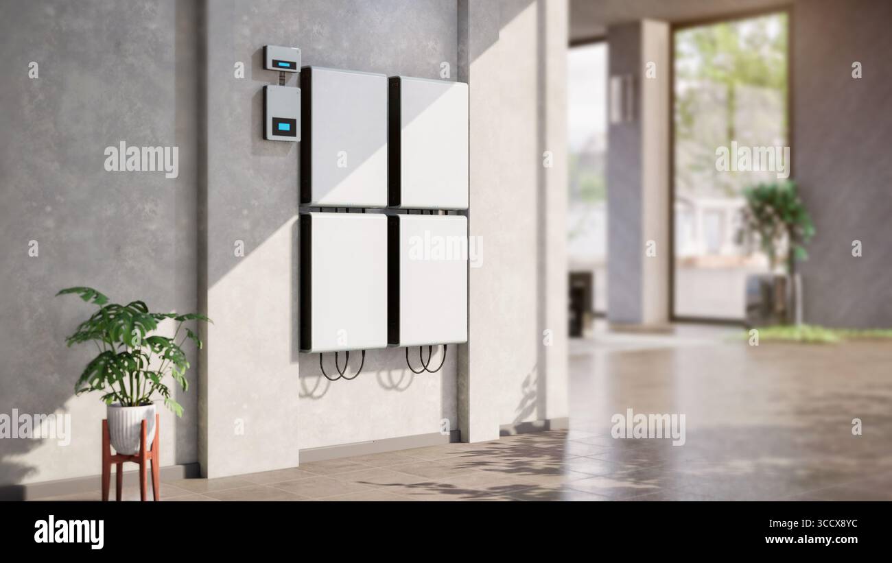 3D-Rendering-Batteriespeichersystem für den privaten Gebrauch Stockfoto