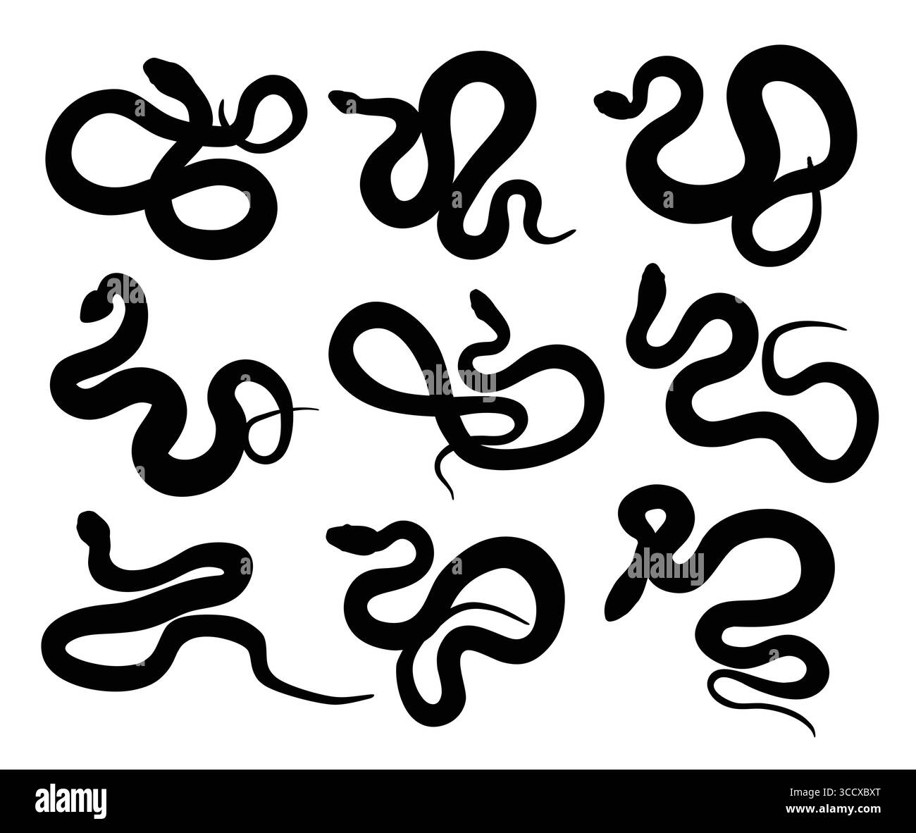 Die großen Silhouetten wilder Schlangen. Stock Vektor