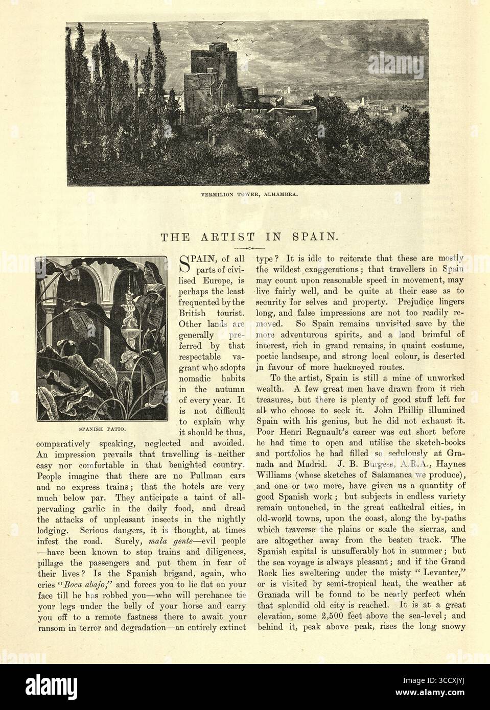Künstler in Spanien, Vermilion Towerm Alhambra, spanische Terrasse, Vintage Illustration aus dem 19. Jahrhundert, 1880er Jahre Stockfoto