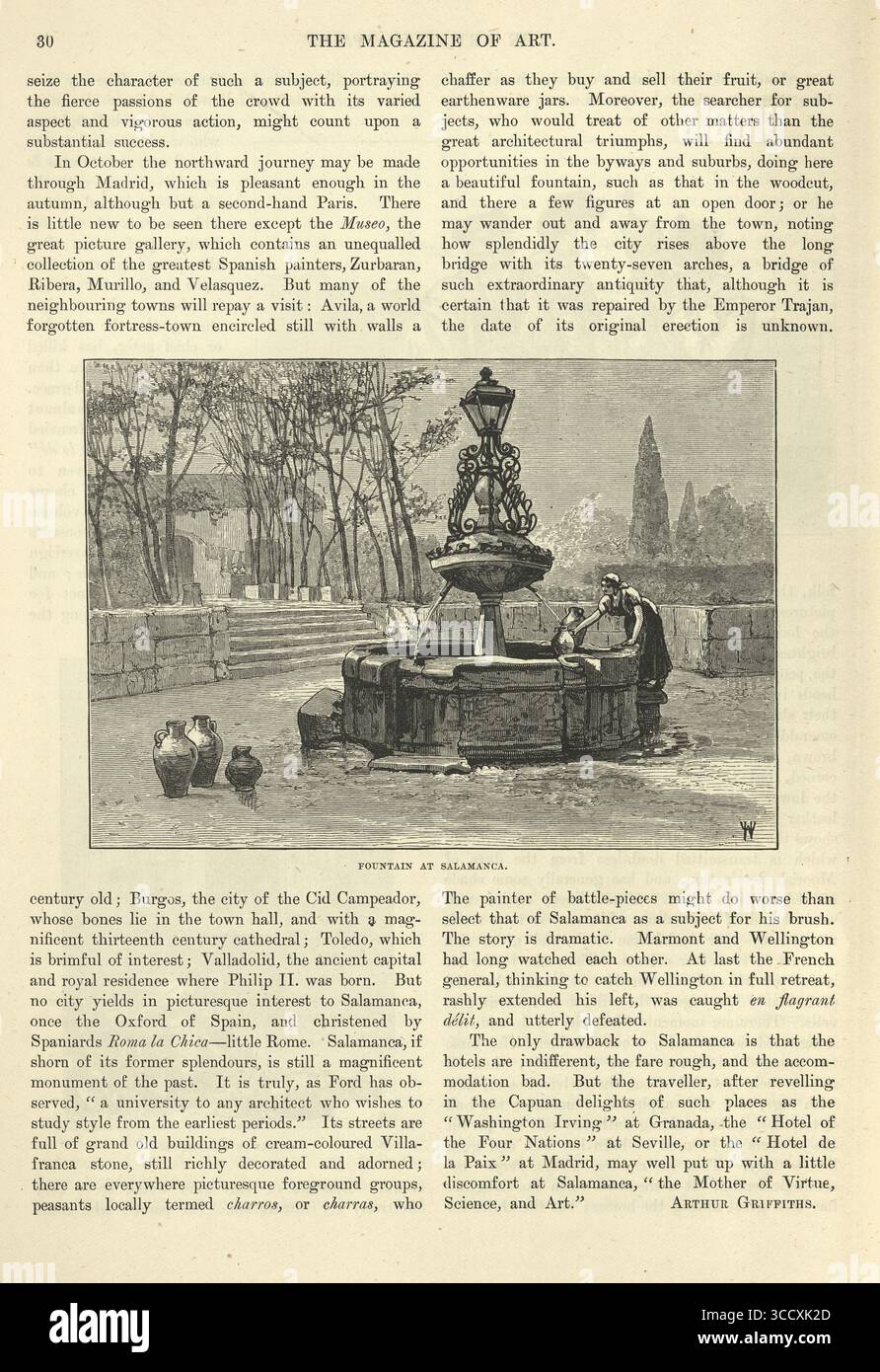 Künstler in Spanien, Brunnen in Salamanca, Spanisch, Vintage Illustration aus dem 19. Jahrhundert, 1880er Jahre Stockfoto