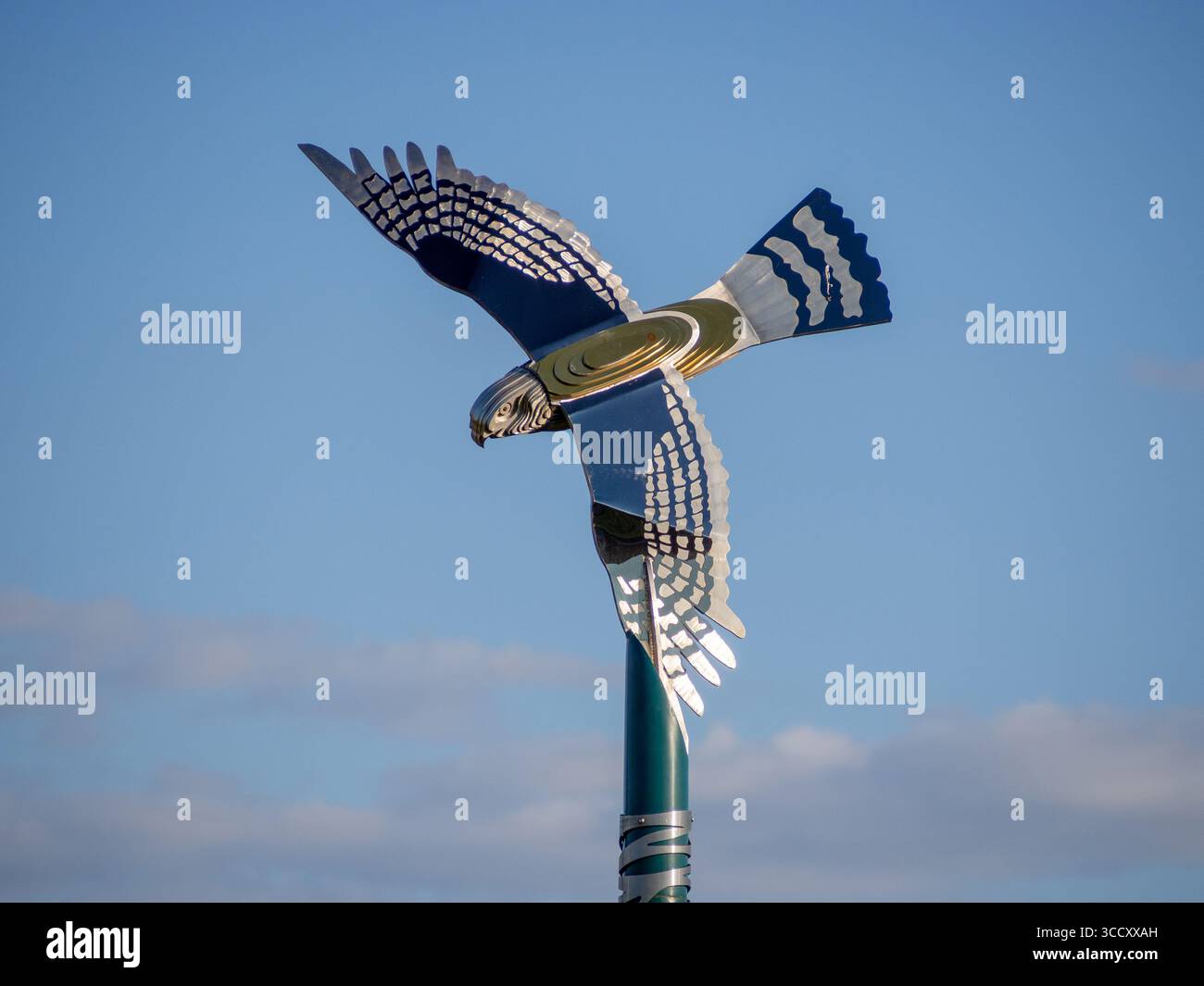 Vogelskulptur im Landimore Park, einer neuen Wohnsiedlung von Tilia Homes, Hardingstone, Northampton, Großbritannien Stockfoto