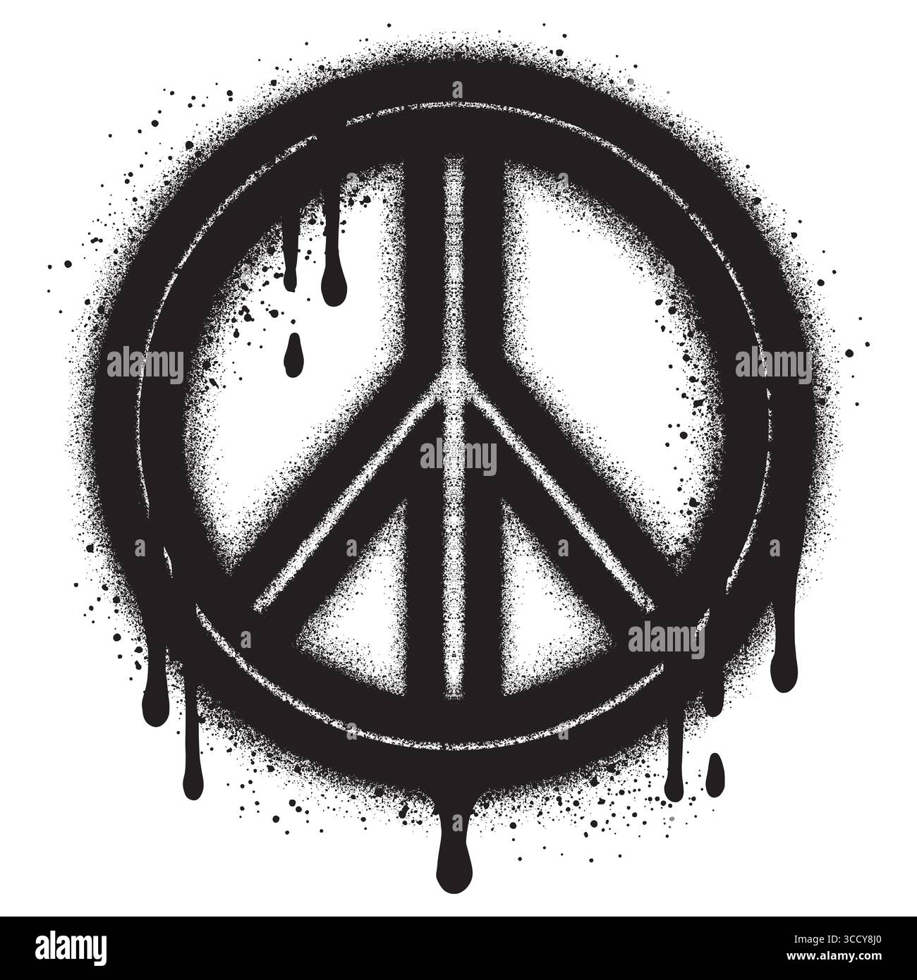 Friedenssymbol im Graffiti-Stil mit schwarzer Sprühfarbe. Stock Vektor