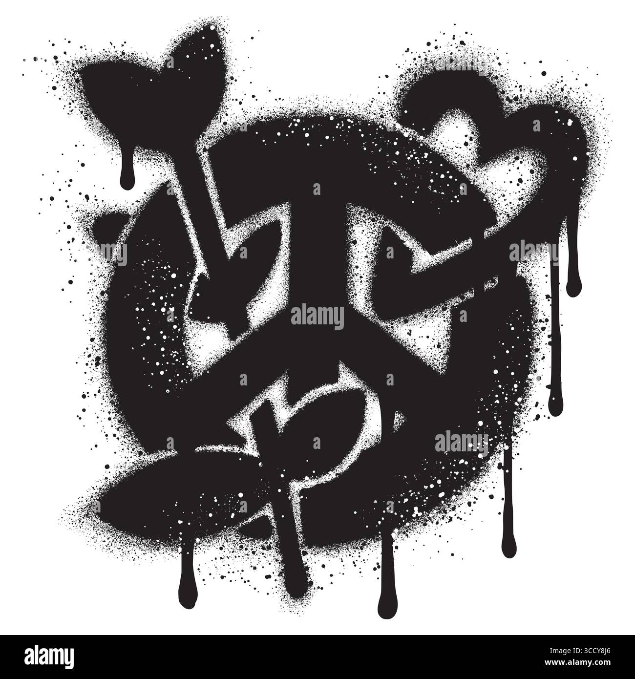 Friedenssymbol mit Rosenblüte und Herz im Graffiti-Stil. Stock Vektor