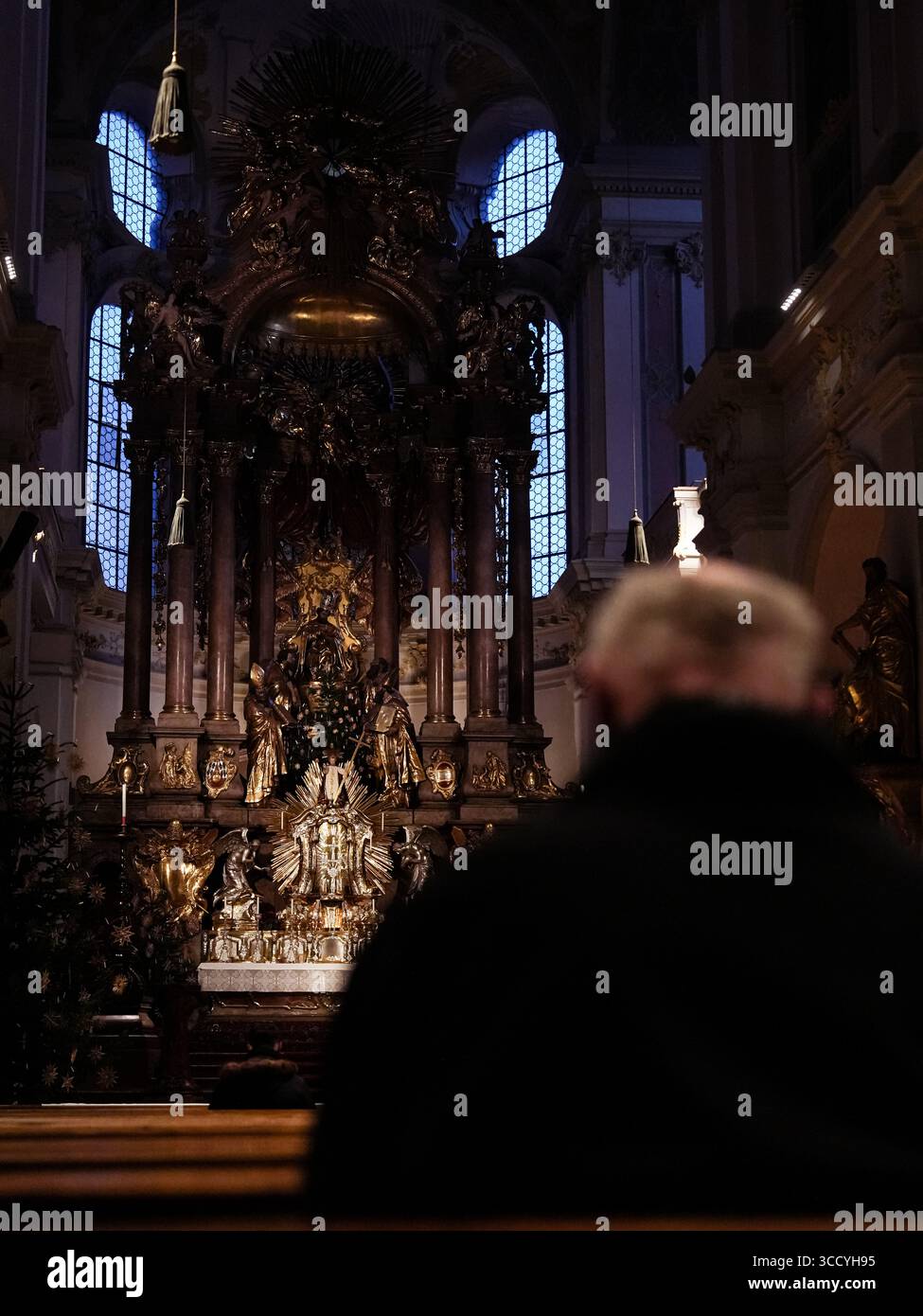 Kirchen und Sonnenuntergang in München Stockfoto