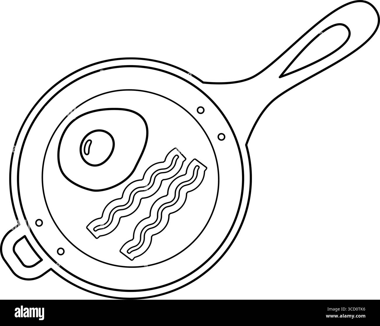 Handgezeichnete Speckstreifen und Spiegeleier in der Pfanne Frühstück Thematisches minimalistisches Outline Design. Isolierte Vektor-Illustration Food Day oder Egg Day Ads oder Menu Card Symbol, Faltblätter, Social Media Post Stock Vektor