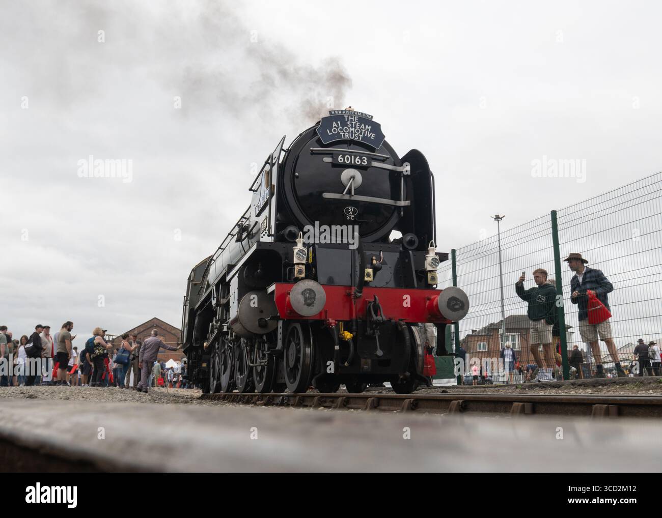 Derby Litchurch Lane Works, Litchurch Lane, Derby, England, 3. August 2025. Eine allgemeine Ansicht des LNER Pfeffermais Klasse A1 60163 Tornado während des Alstom stellt „die größte Versammlung“ dar. (Kreditbild: ©Cody Froggatt/Alamy Live News) Stockfoto