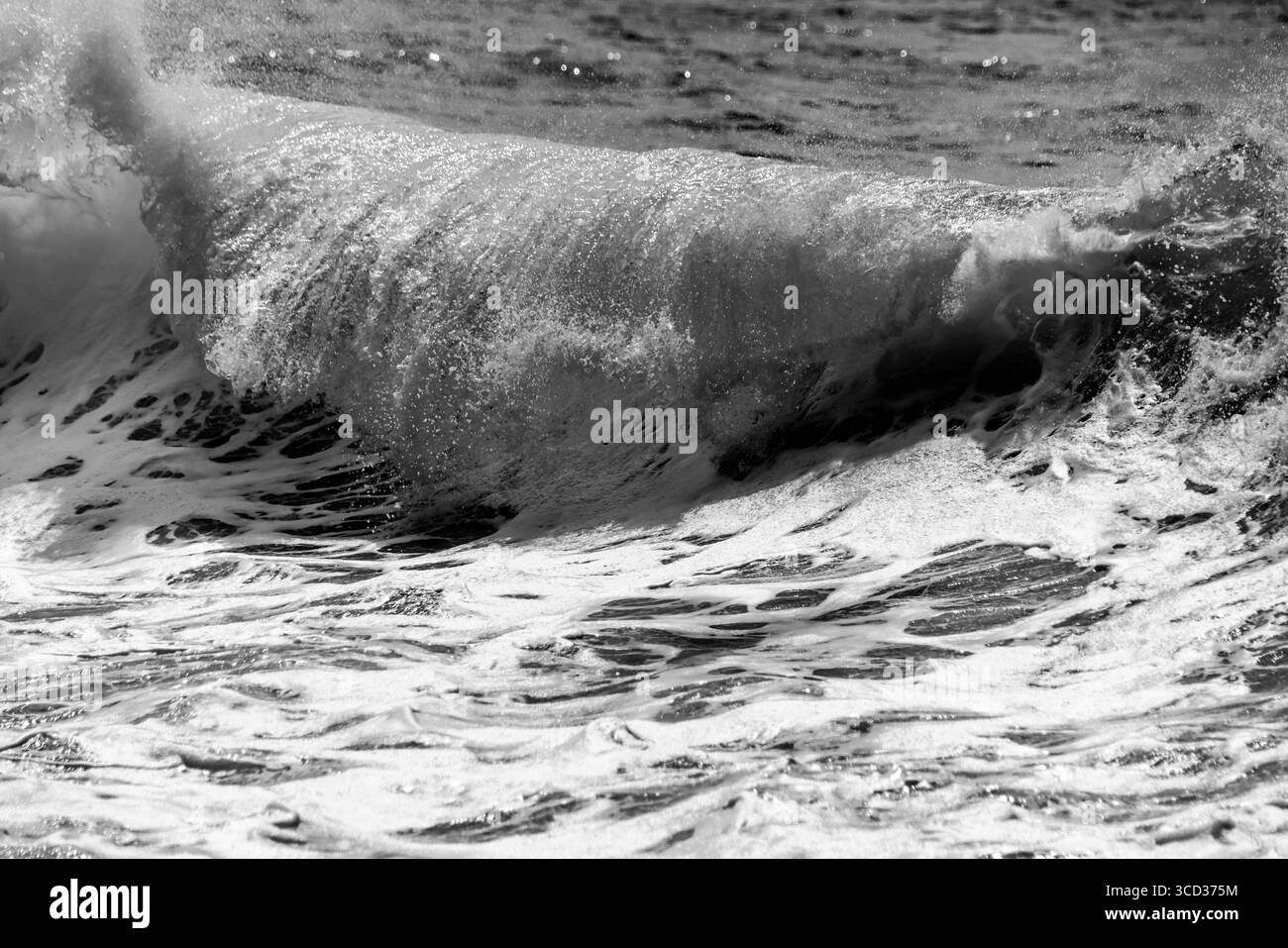 Wellen am Sunset Beach von Oahu in Schwarz-weiß Stockfoto