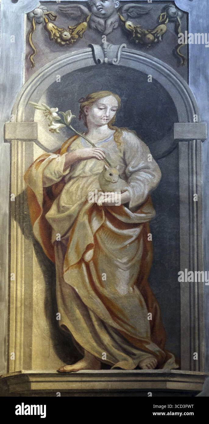 Agnes von Rom, Fresko in der Nikolaikirche in Ljubljana, Slowenien Stockfoto