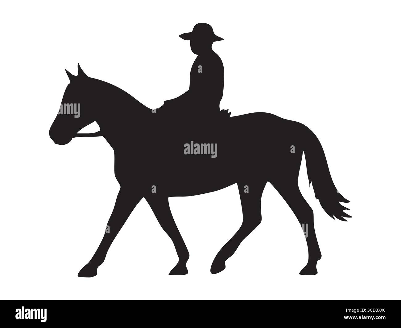 Silhouette einer Person, die Pferd reitet, schwarze Silhouette isoliert auf weißem Hintergrund. Konzept von Cowboy, Reiten, Outdoor-Aktivitäten, Reitsport, F Stock Vektor