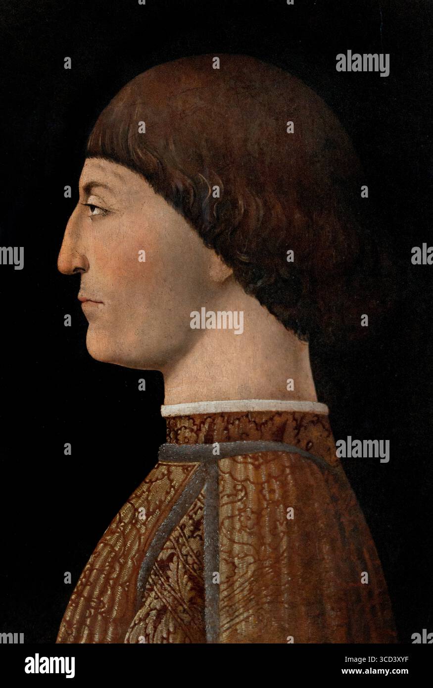 Porträt von Sigismondo Pandolfo Malatesta ist ein Gemälde, das dem italienischen Renaissance-Meister Piero della Francesca 1451 zugeschrieben wird. Es zeigt den Condottiero und Herrn von Rimini und Fano Sigismondo Pandolfo Malatesta, Museum Louvre France. Stockfoto