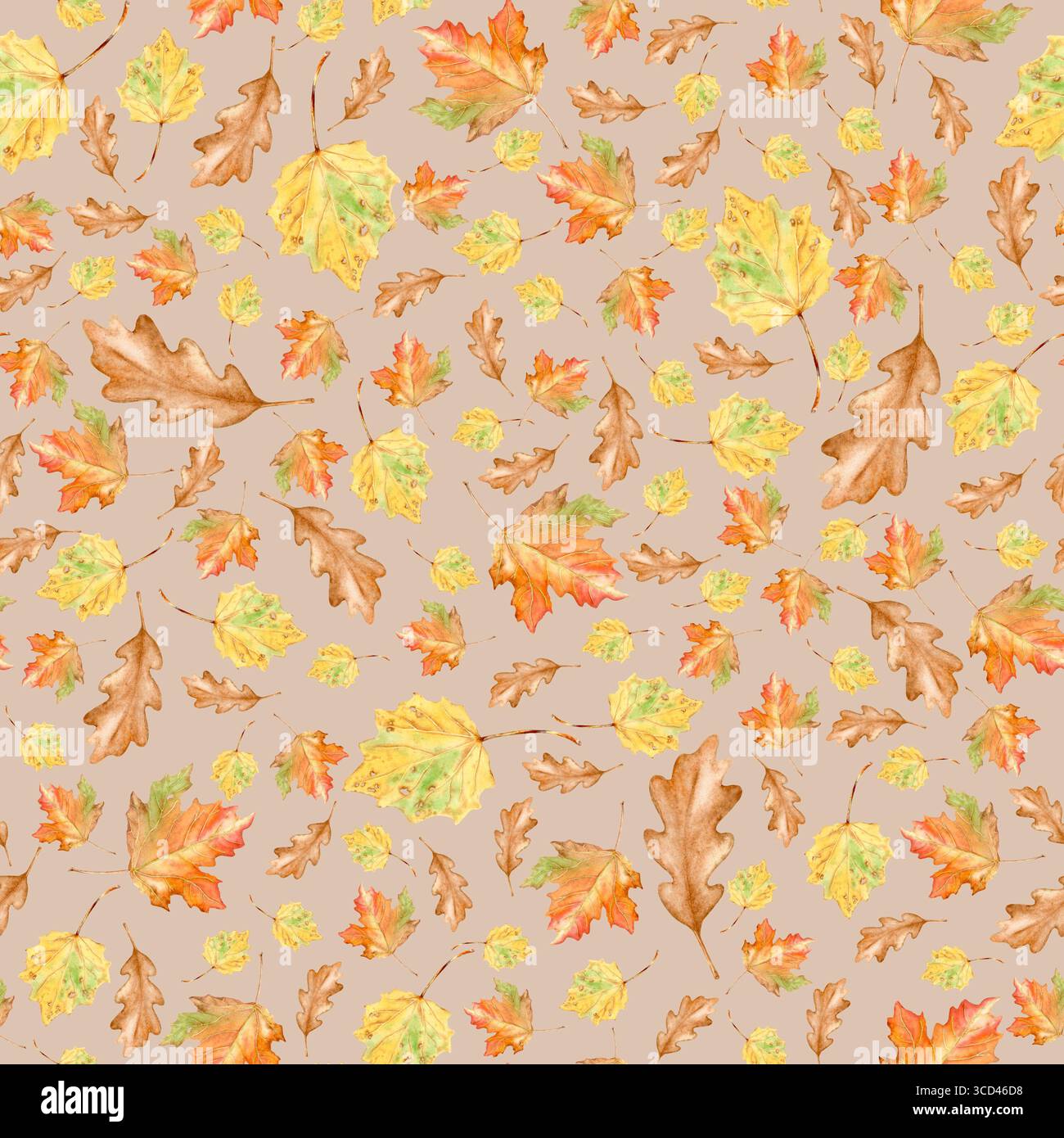 Aquarell Herbst Blätter nahtloses Muster. Hand gemalte Pflanze Illustration. Herbst botanischer Hintergrund Stockfoto
