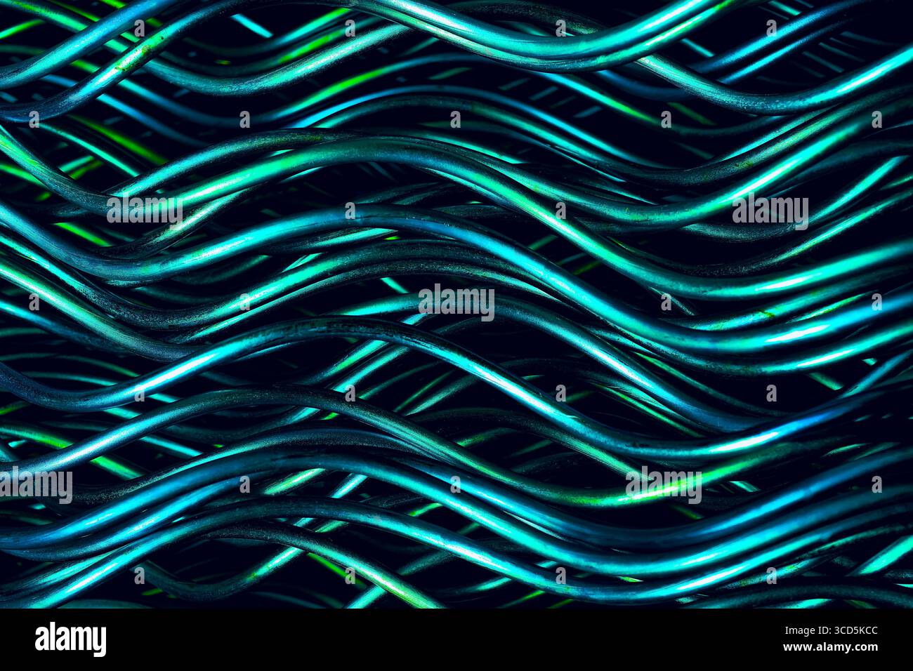 Abstrakter Hintergrund – lebendige wellenförmige Linien in Teal und Blau für Website-Banner, Social-Media-Anzeigen und moderne Präsentationen Stockfoto