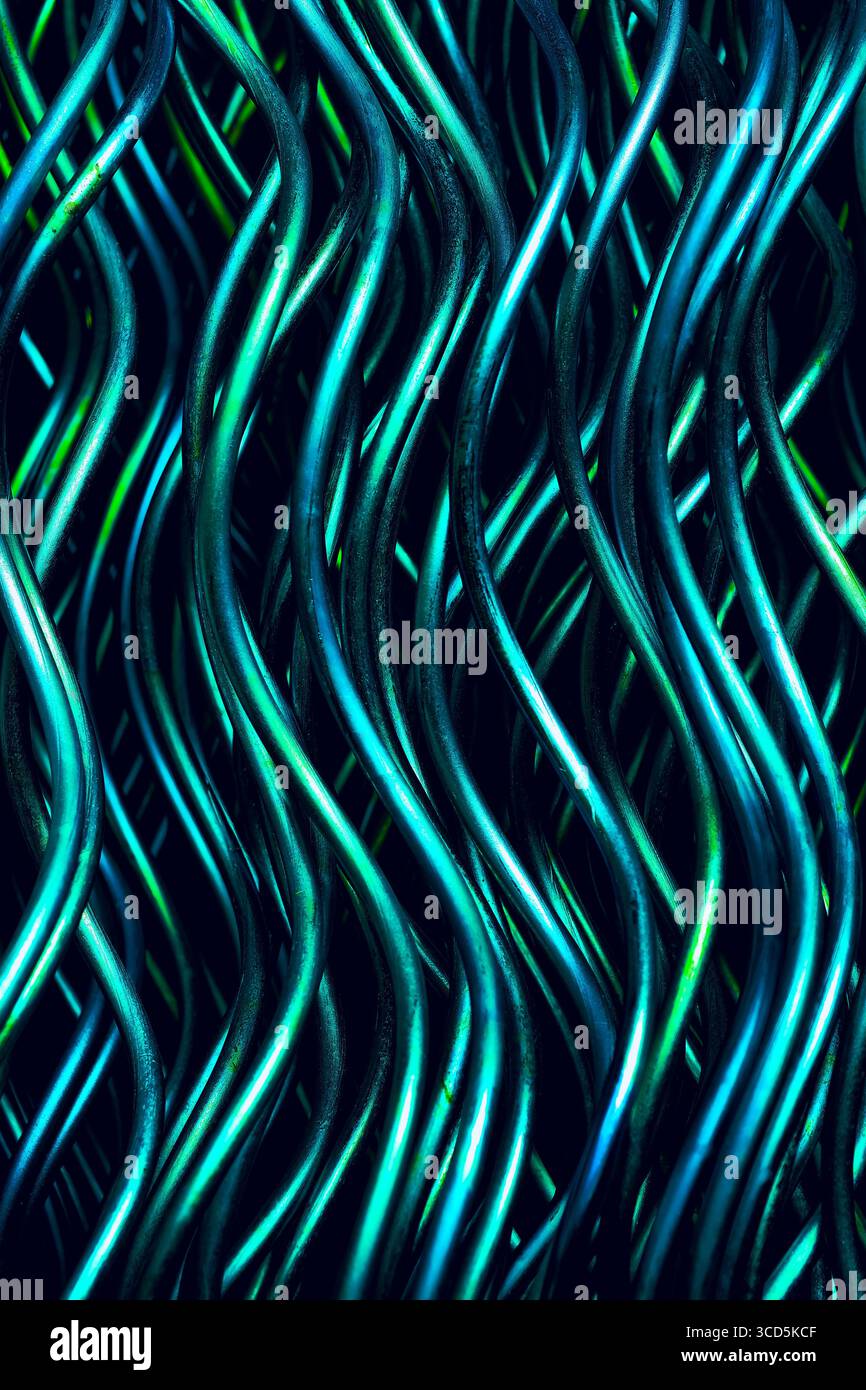 Abstrakter Hintergrund – lebendige wellenförmige Linien in Teal und Blau für Website-Banner, Social-Media-Anzeigen und moderne Präsentationen. Stock-Foto Stockfoto
