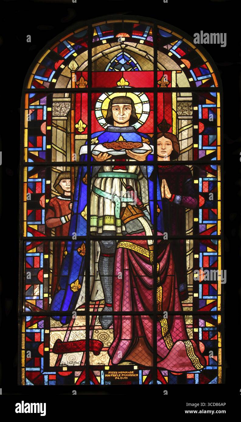 St. Louis mit der Dornenkrone, Buntglas, Kirche Notre Dame de Clignancourt, Paris, Frankreich Stockfoto