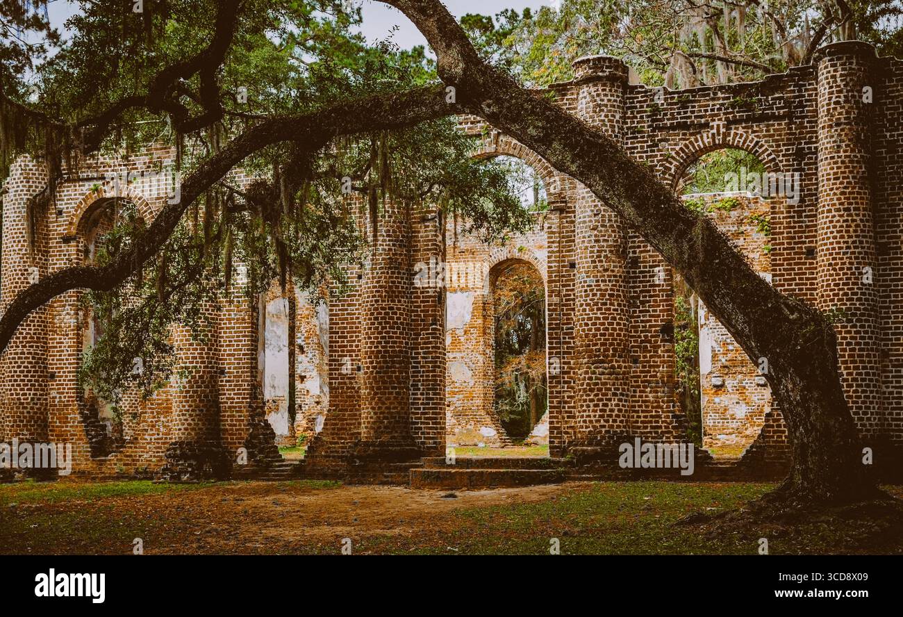 Äußere der alten sheldon-Kirche in Süd-carolina Stockfoto