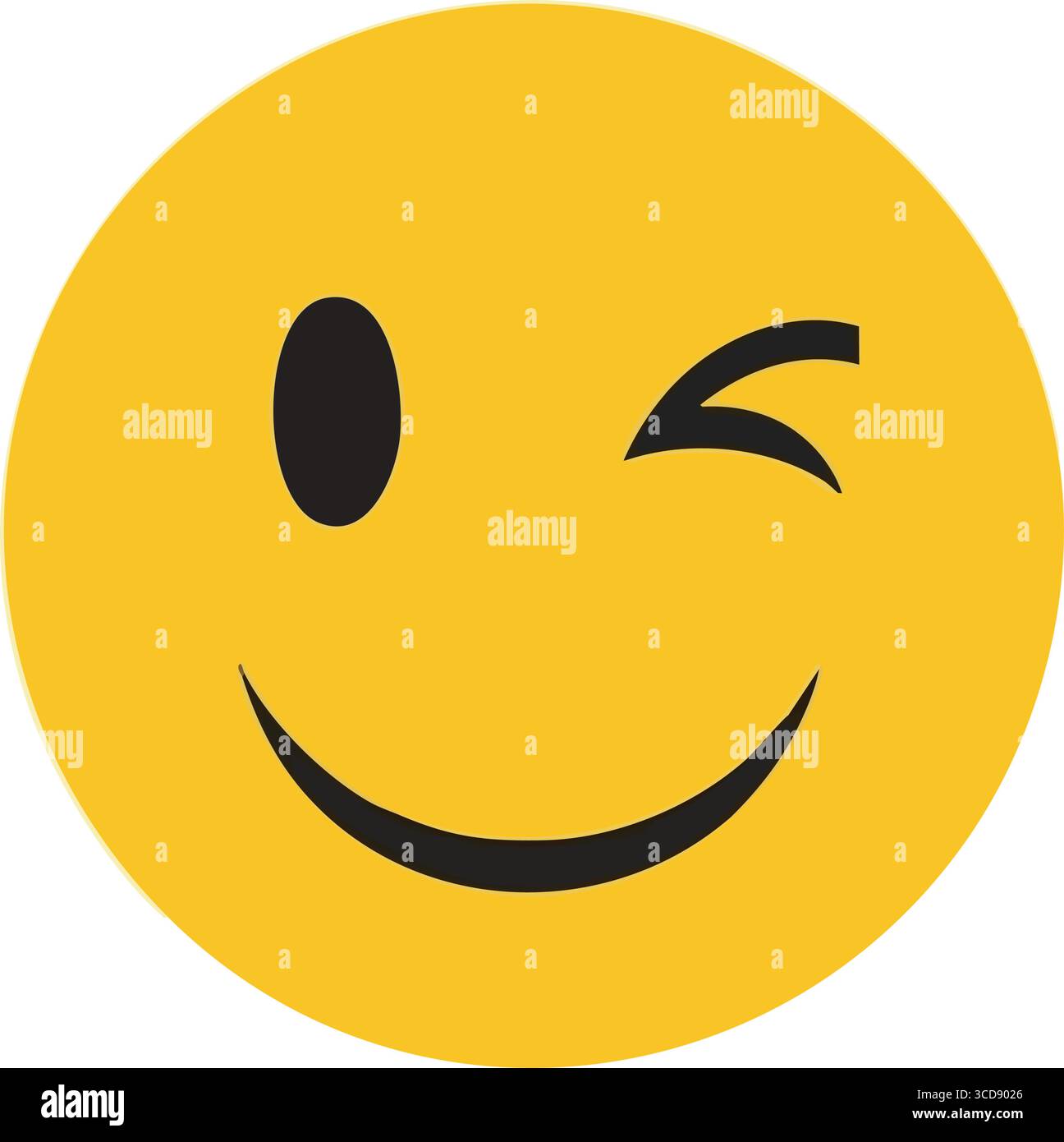 Emoji-Symbol Für Das Blinkende Gelbe Gesicht. Eine lebendige, fröhliche digitale Grafik zeigt eine verspielte Gesichtsgeste, die subtilen Humor und Freundlichkeit auf einem sle vermittelt Stock Vektor