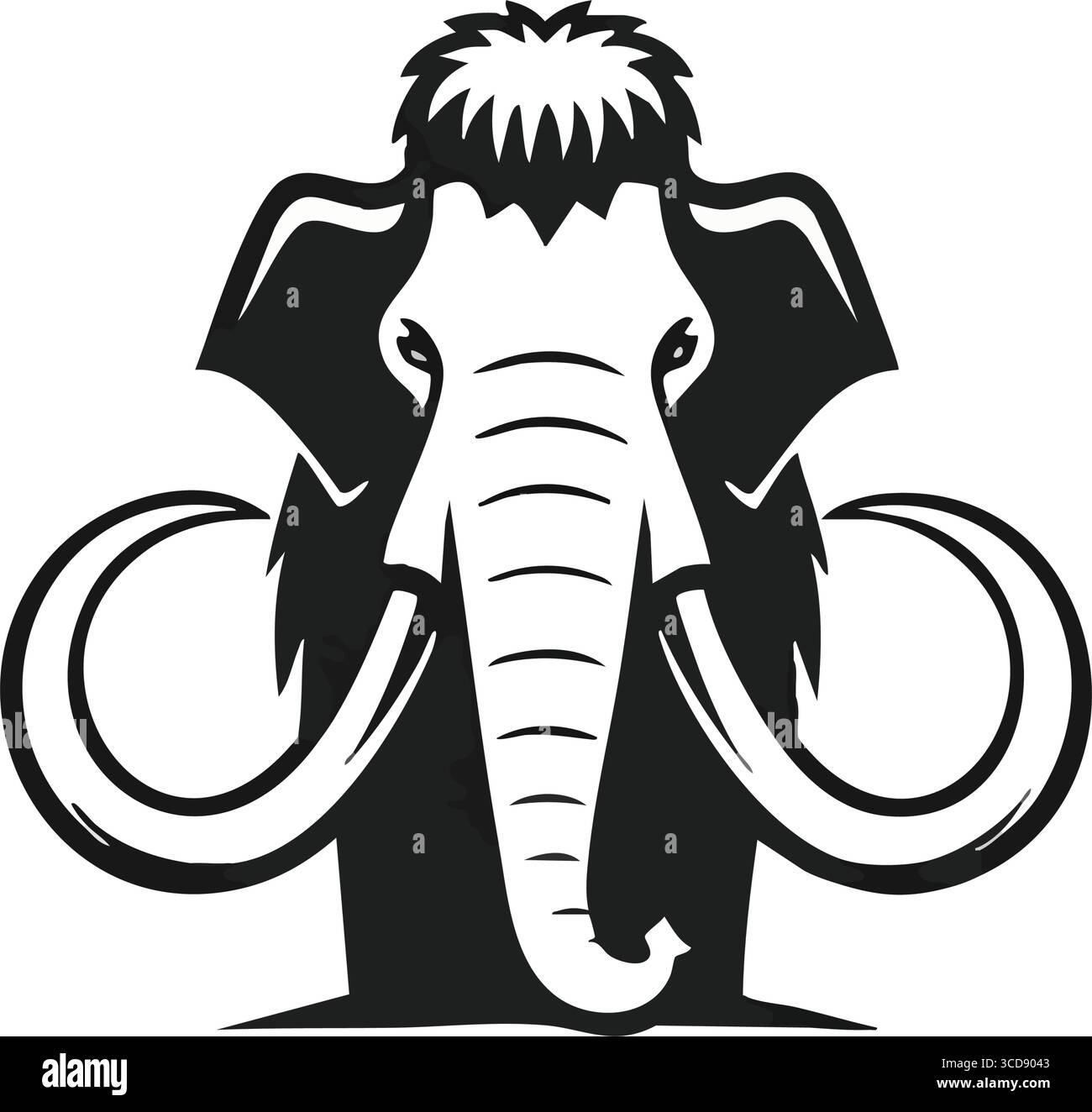 Wollmammutkopf-Emblem. Auffällige Grafik eines alten Dickhäuters. Diese robuste Kreatur symbolisiert Widerstandsfähigkeit, Macht und prähistorische Zeit Stock Vektor