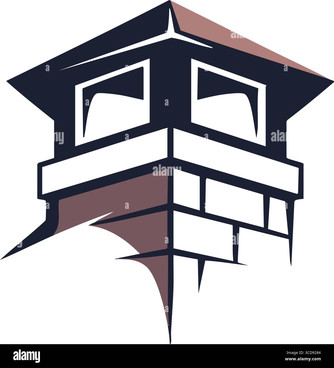 Modernes Abstraktes Befestigungssymbol. Ein imposantes architektonisches Emblem in dunklen Farbtönen, das Stärke, Schutz und eine sichere Festung suggeriert. Funktion Stock Vektor