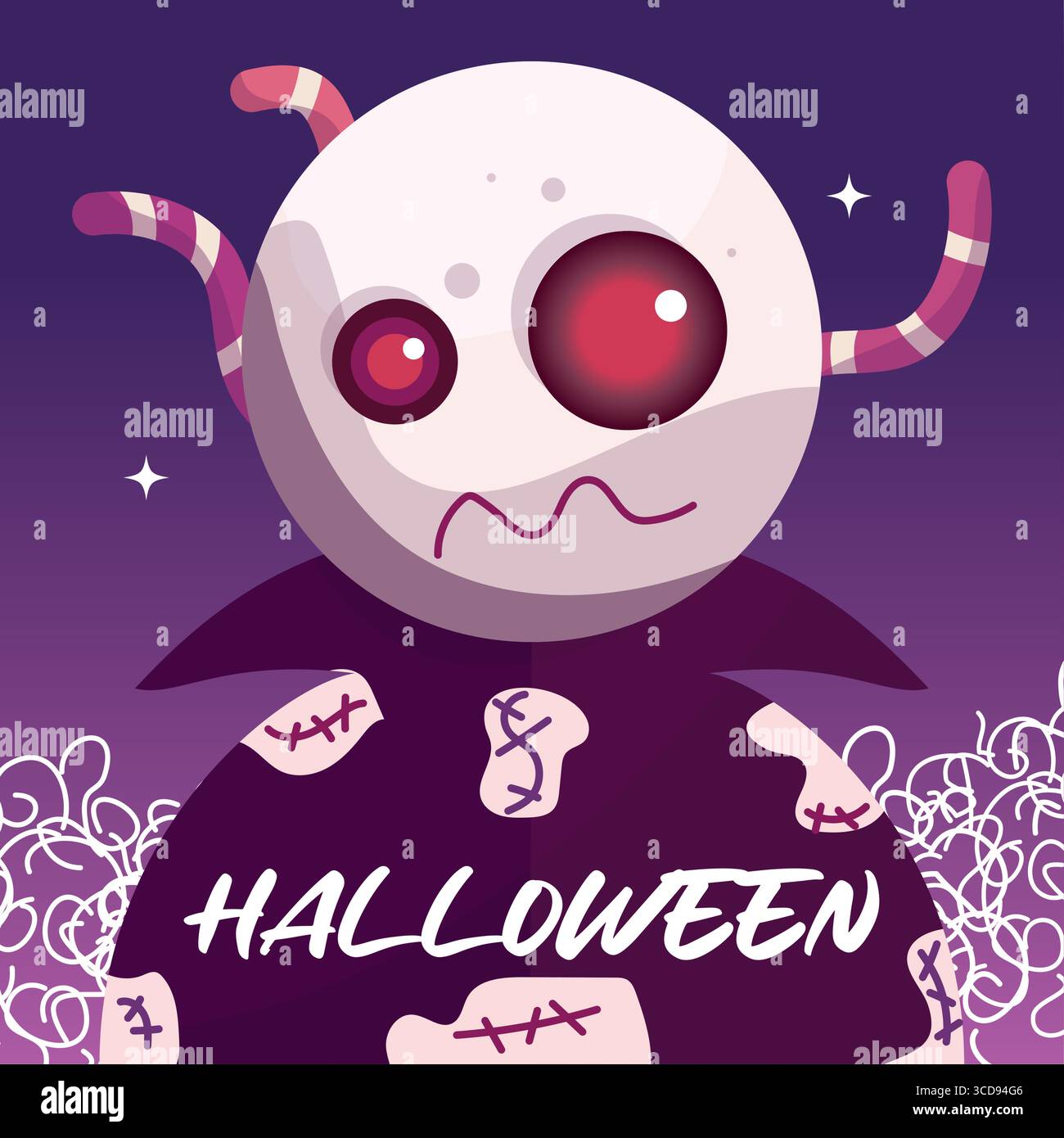 Farbiges gruseliges halloween-Poster Zombie mit Würmern auf Kopf Vektor Stock Vektor