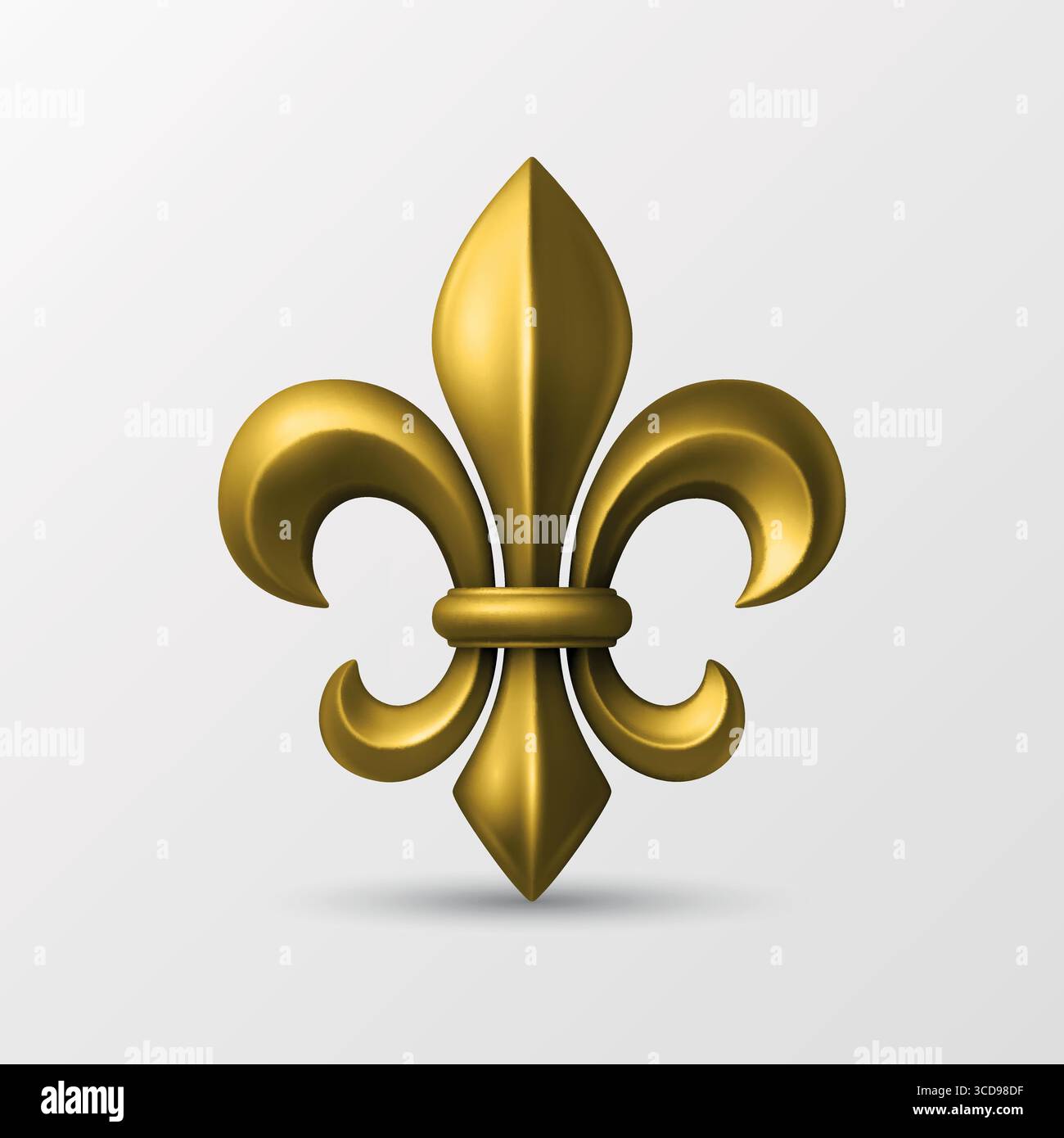Vektor 3D realistische Fleur de Lis-Illustration. Goldenes Fleur de Lis-Symbol. Realistisches Fleur de Lis Symbol für Heraldik, königliches Emblem, mittelalterliches Design Stock Vektor