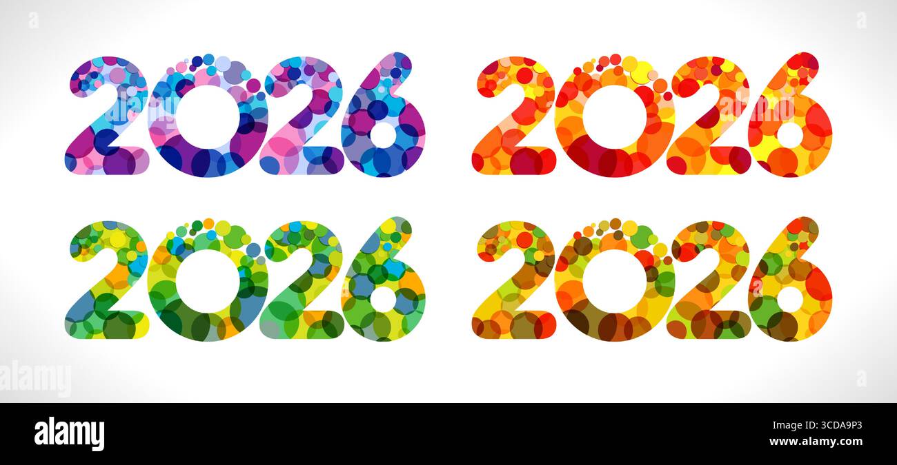 Satz kreativer Web-Symbole 2026 für Neujahrsfeier. Farbenfrohes Design. Werbebanner. Grafische Elemente für die Begrüßung der Saison. Abstrakte Textur Stock Vektor