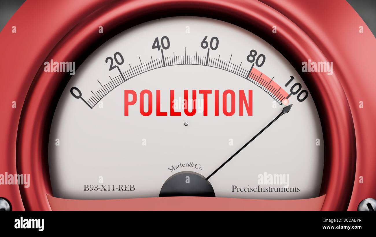 Verschmutzung, die ein volles Ausmaß erreicht, steigende Werte, die ein sehr hohes Maß an Verschmutzung aufweisen Stockfoto