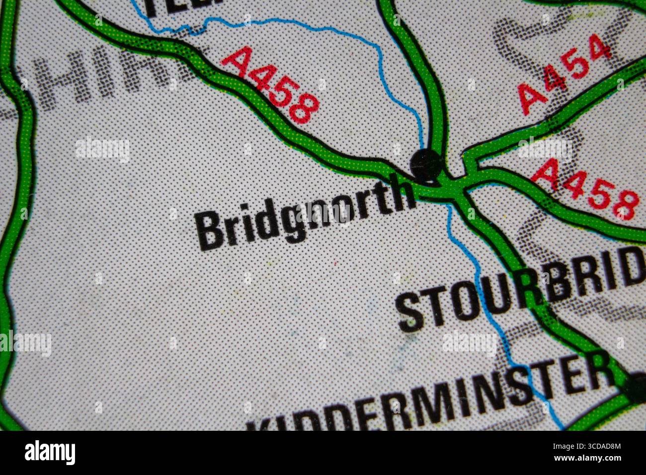 Bridgnorth - England, Vereinigtes Königreich Farb-atlas Karte der Stadt Name der Region Stockfoto