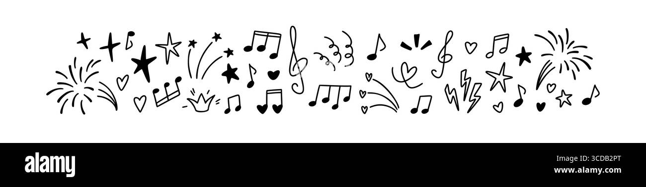Hand gezeichnet Grunge Musik Vektor Hintergrund. Frohe Neujahrsfeier und frohe Weihnachten, Geburtstag, Jubiläumsfeier. Festliches Konfetti mit Kritzeleien, Zwillinge Stock Vektor