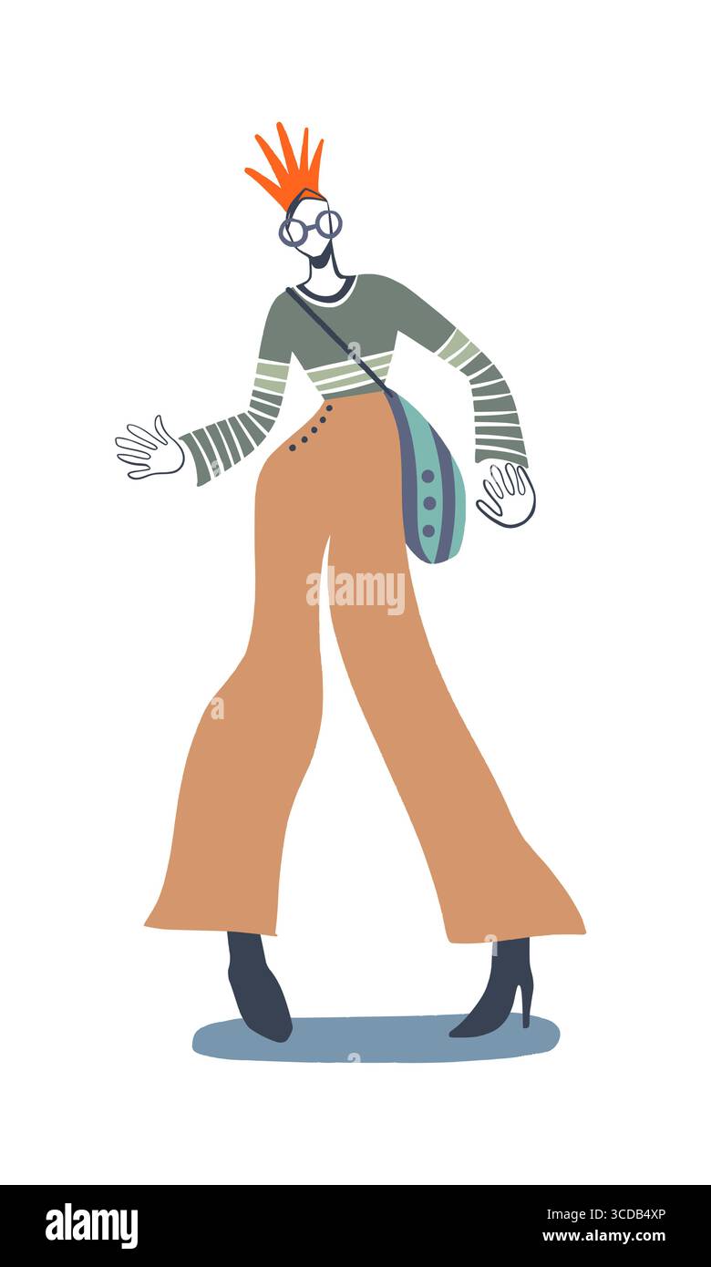 Stilvolle Cartoon-Person mit modischem Outfit und einzigartigen Accessoires Stock Vektor