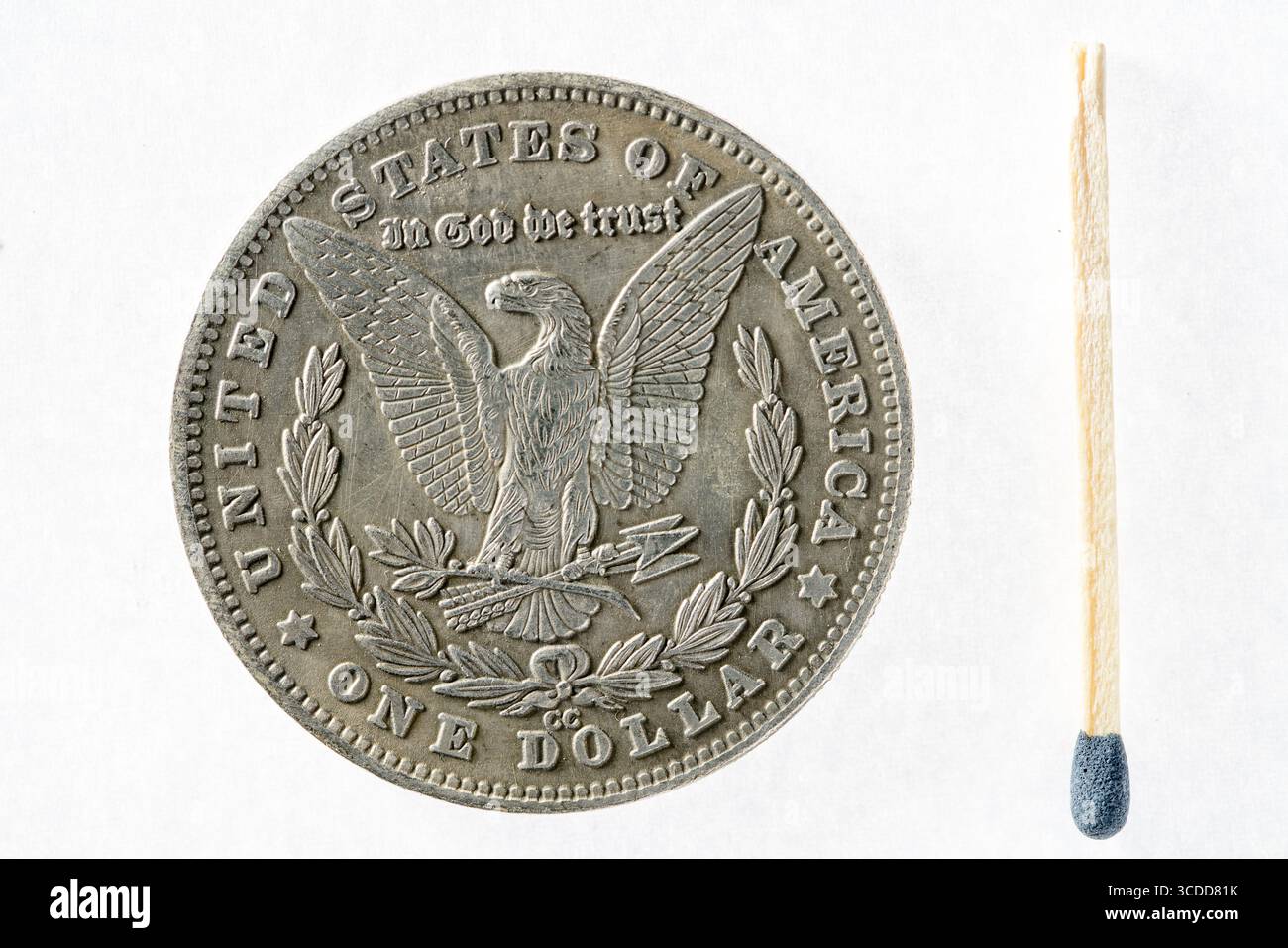Hobo Morgan Dollar Replik, US Morgan Dollar (1881) Silbermünze (Rückseite) Stockfoto