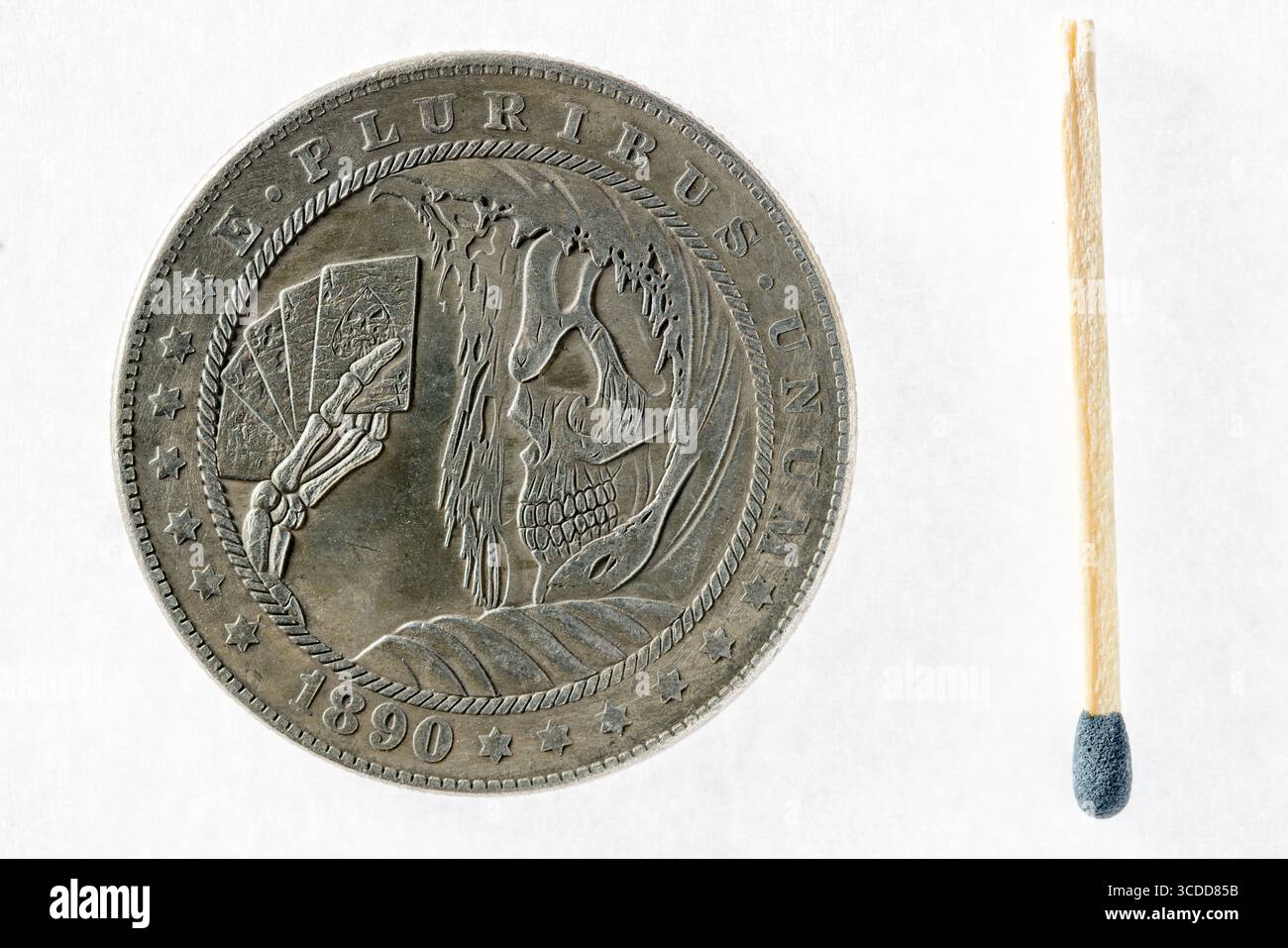 Hobo Morgan Dollar Replik, US Morgan Dollar (1890) Silbermünze (Vorderseite, Vorderseite) Stockfoto