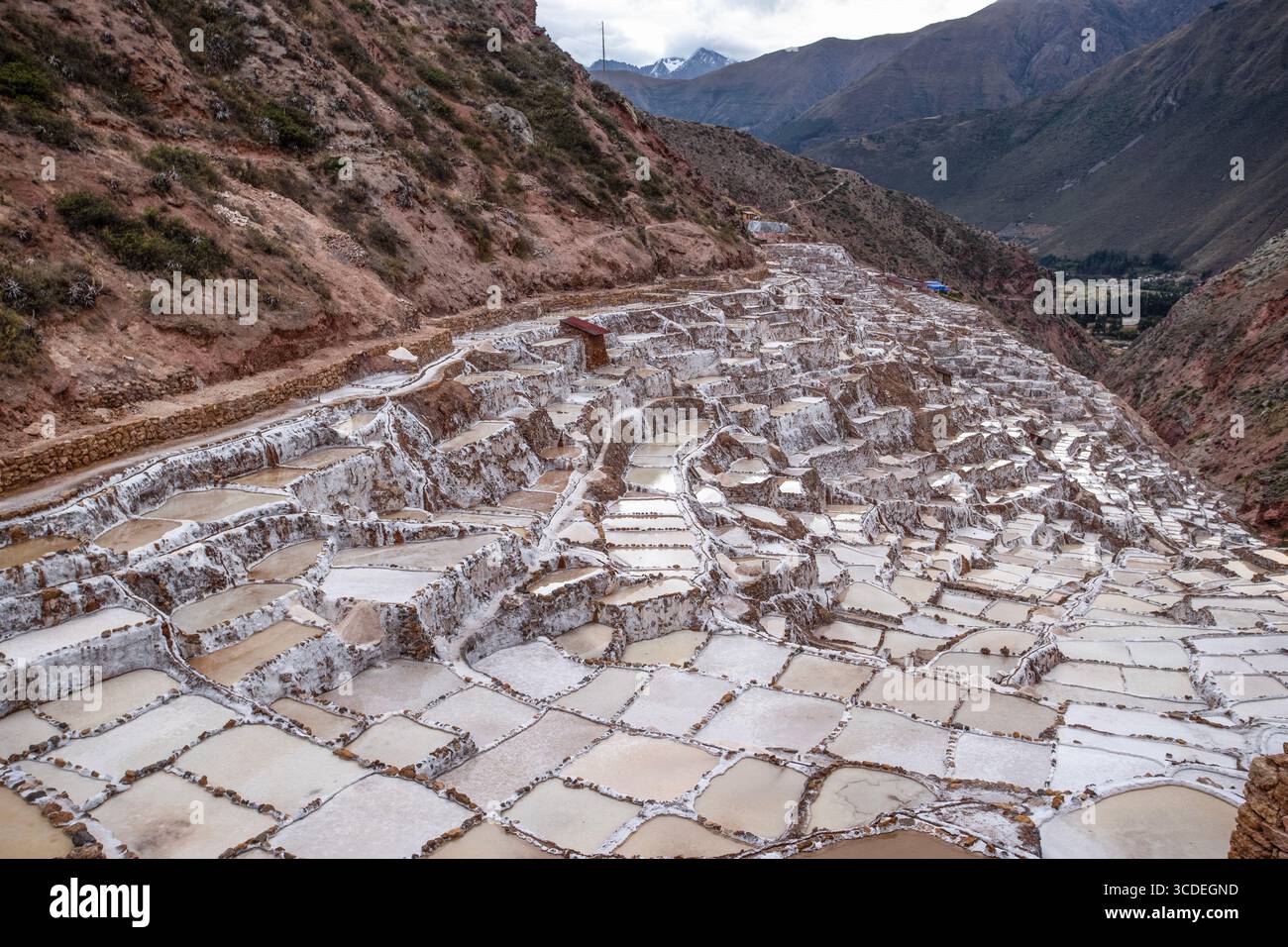 Die Maras Salinen in Peru. Stockfoto