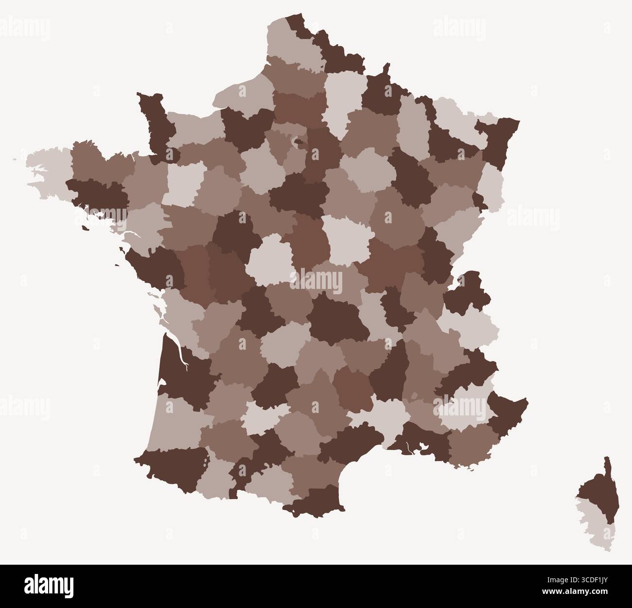 Karte von Frankreich mit Regionen. Nur eine einfache Ländergrenzkarte mit regionaler Aufteilung. Braune Farbpalette. Stock Vektor