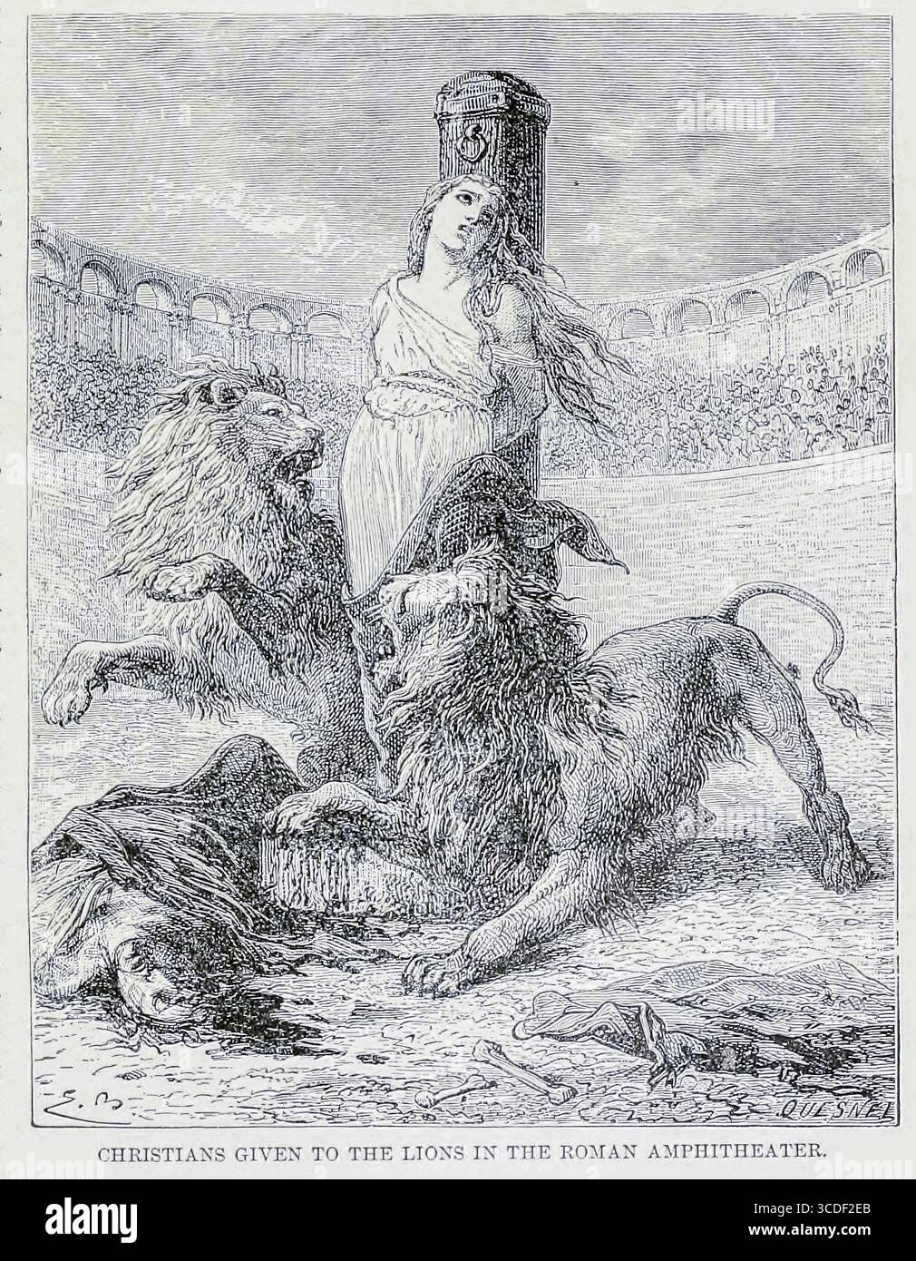 Christen, die den Löwen in einem römischen Amphitheater aus dem BUCH X - Rome in Band 11, von Ridpath's Universal History gegeben wurden: ein Bericht über den Ursprung, den primitiven Zustand und die ethnische Entwicklung der großen Rassen der Menschheit und über die Hauptereignisse in der Entwicklung und dem Fortschritt des zivilisierten Lebens unter Menschen und Nationen, aus neueren und authentischen Quellen mit einer vorläufigen Untersuchung über die Zeit, den Ort und die Art des Beginns von Ridpath, John Clark, 1840-1900, veröffentlicht 1897 Stockfoto