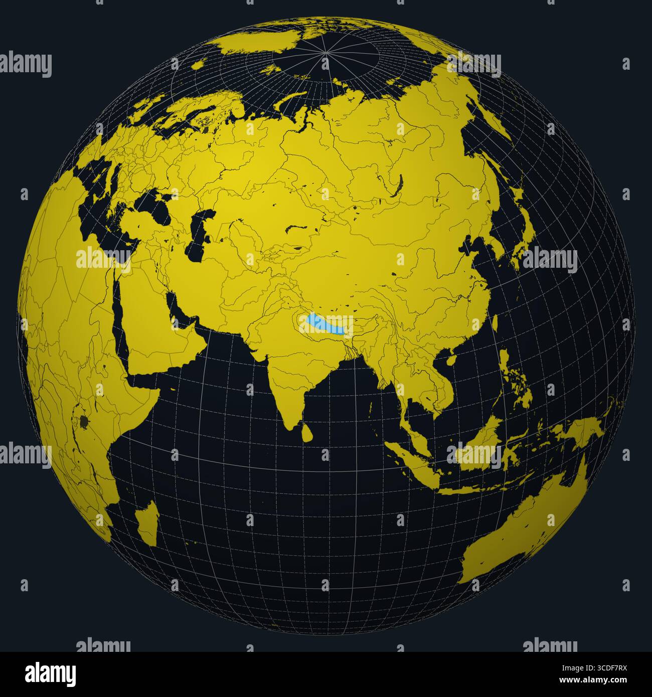Nepal auf Globe. Landansicht auf der Weltkarte in der Farbpalette Anthrazit Hellgelb. Nepal Form auf der Karte. Stock Vektor