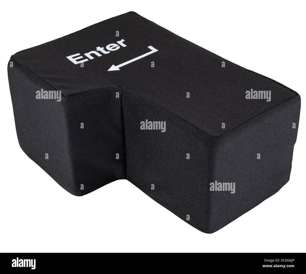 Eingabetaste aus schwarzem Material, Stoff, isoliert auf weißem Hintergrund. Stockfoto