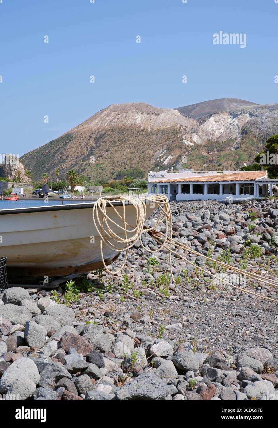 Landschaft in der Nähe von Acquacalda, Vulcano Island, Äolische Inseln, Sizilien, Italien Stockfoto