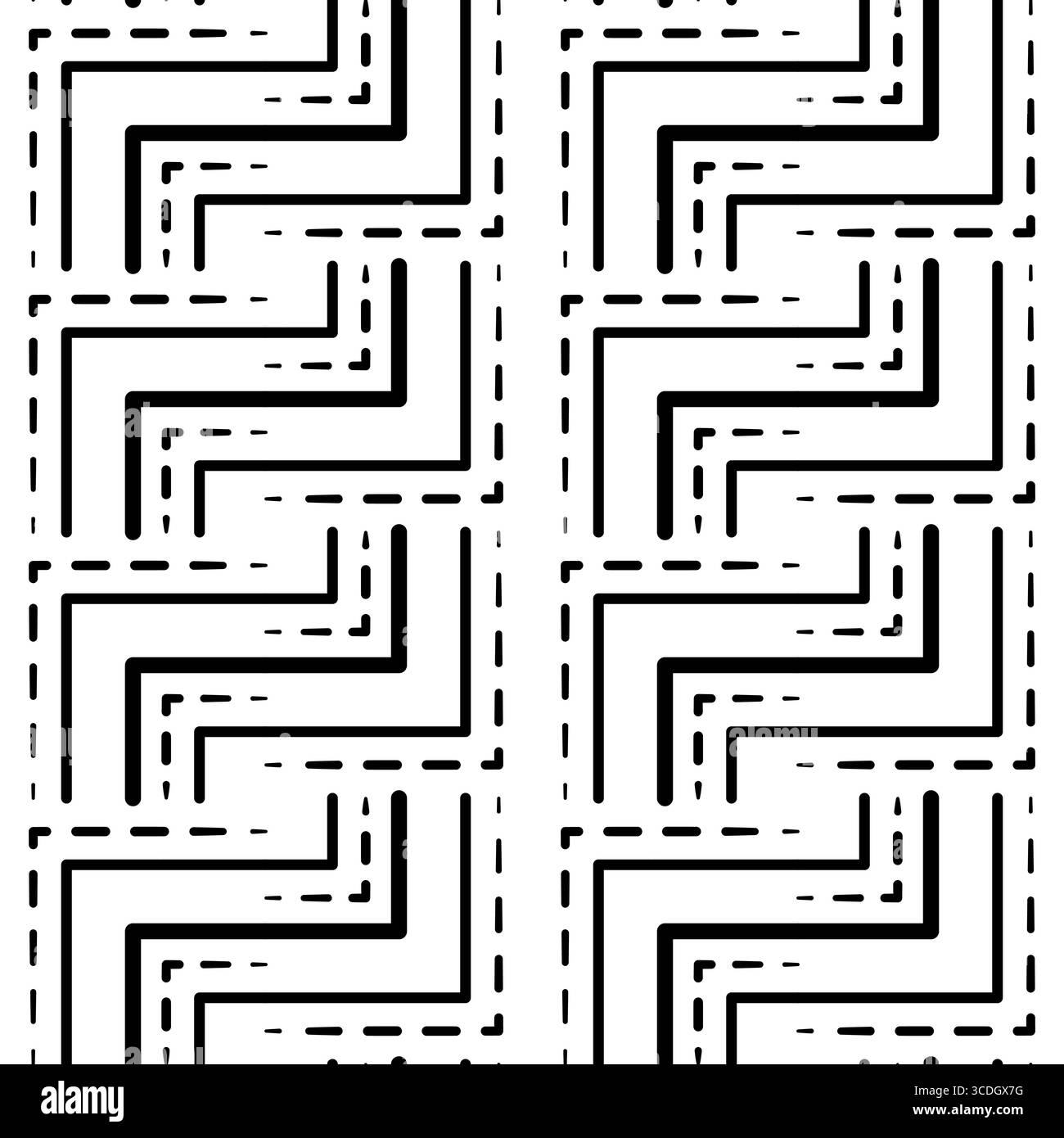Abstraktes nahtloses Muster mit schwarzem Quadrat. Quadratische Mosaikfliesen. Geometrisches Gittermuster. Komplizierter Texturhintergrund. Klare Verzierung. Monoc Stock Vektor