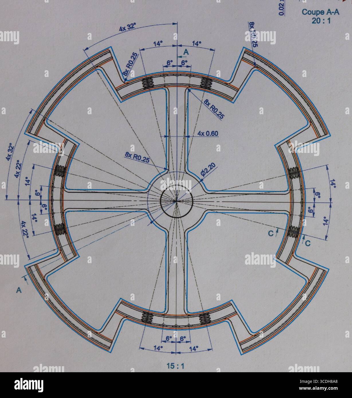 Technische Zeichnung für die Herstellung der Uhr im Atelier Greubel Forsey in La Chaux-de-Fonds, Schweiz. Stockfoto