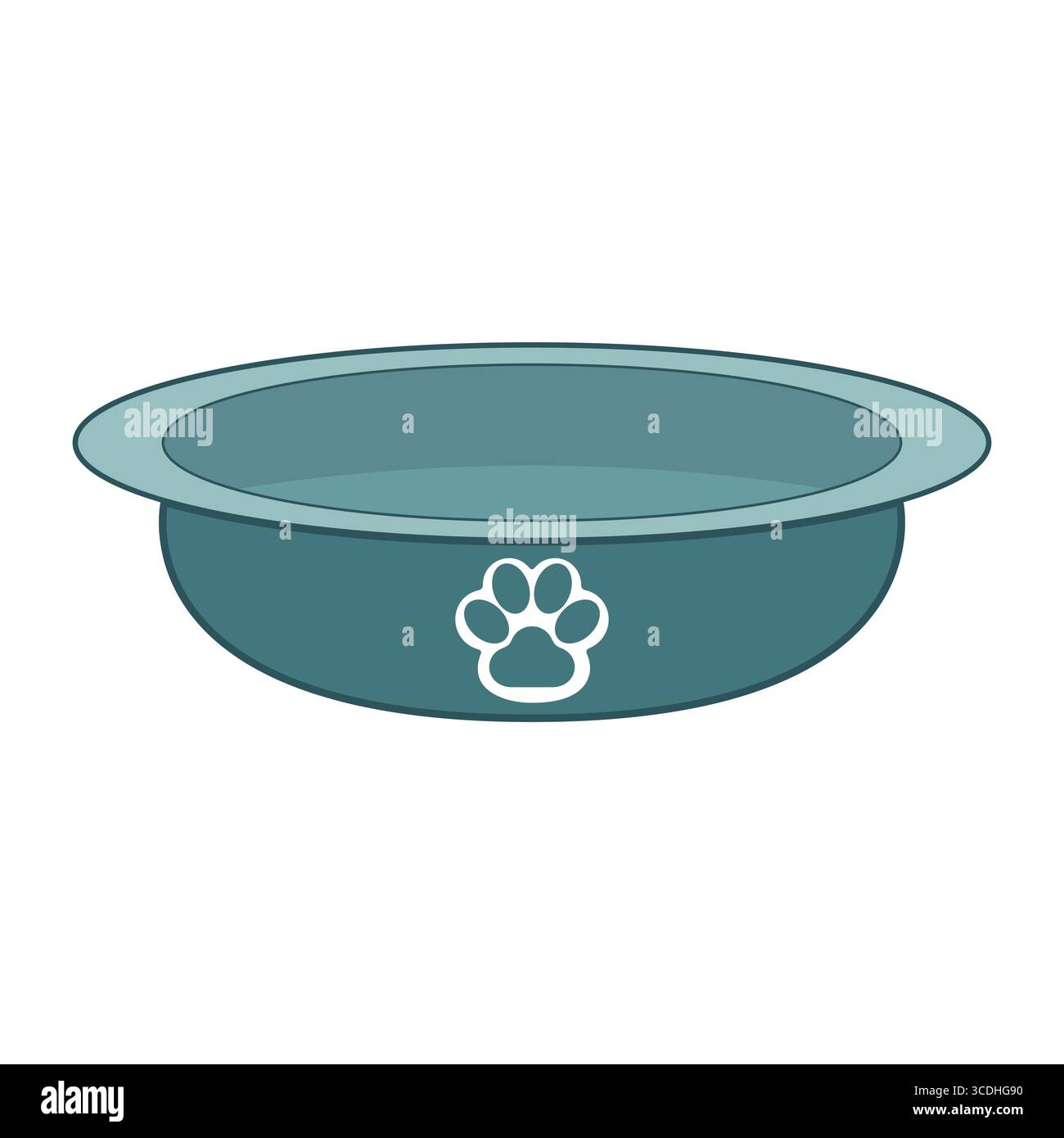Tierschale mit Pfotendruck Symbol Vektor. Die Schüssel ist mit einem weißen Pfotenmuster verziert, das die Tierpflege, die Liebe zu Tieren und die Begleitung symbolisiert. Stock Vektor