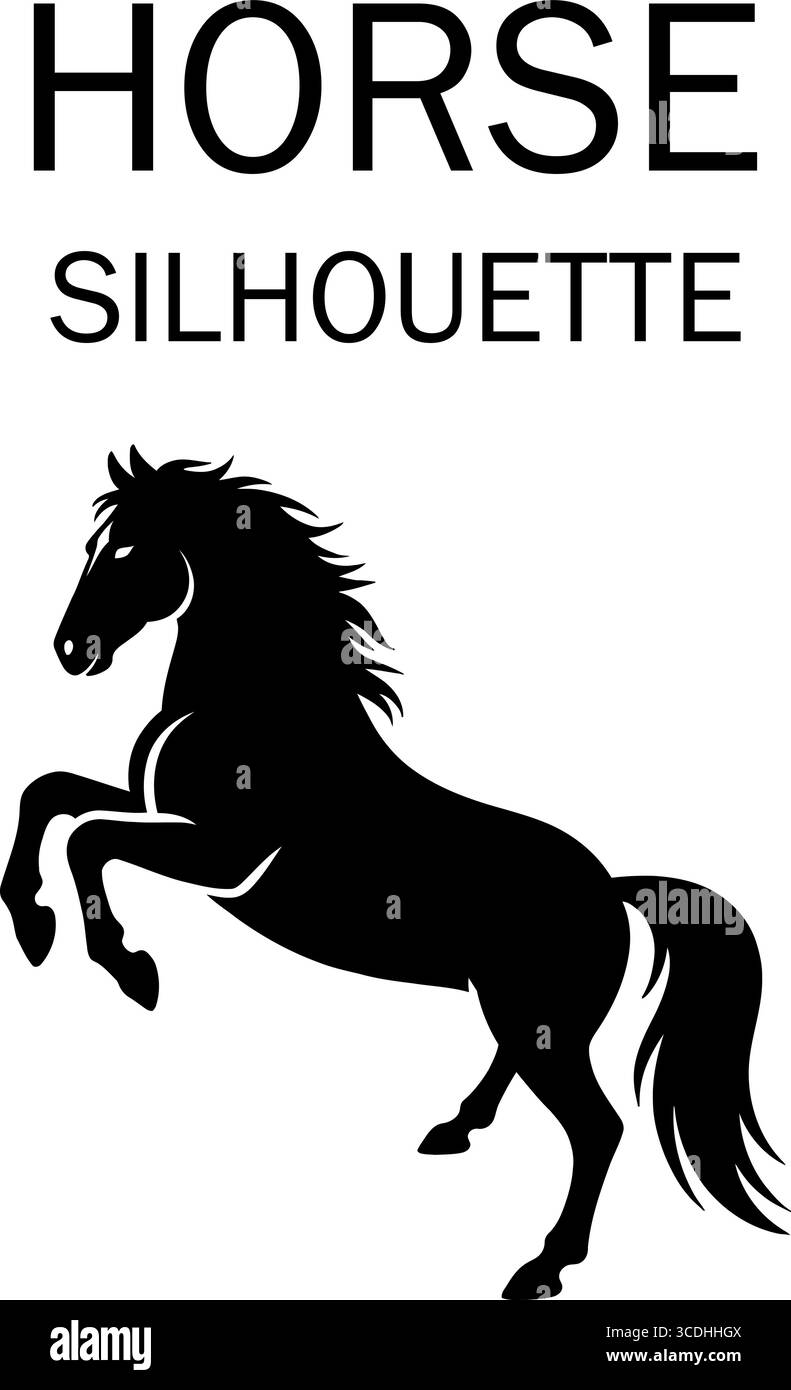 Schwarze Pferd Silhouette, die Vektor-Illustration für Reitdesign-Projekte und kreativen Arbeiten zum Thema Pferdesport aufbaut Stock Vektor