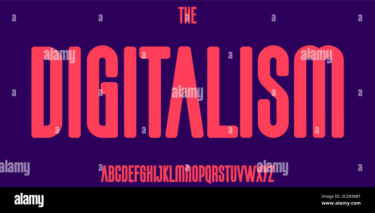 Hohes, schmales Alphabet, kräftige, abgerundete Serifenschrift, futuristische Tech-Schriftart für EDM-Logo, Schlagzeile für Cyber-Sport, digitale Schnittstelle, modernes Display Stock Vektor