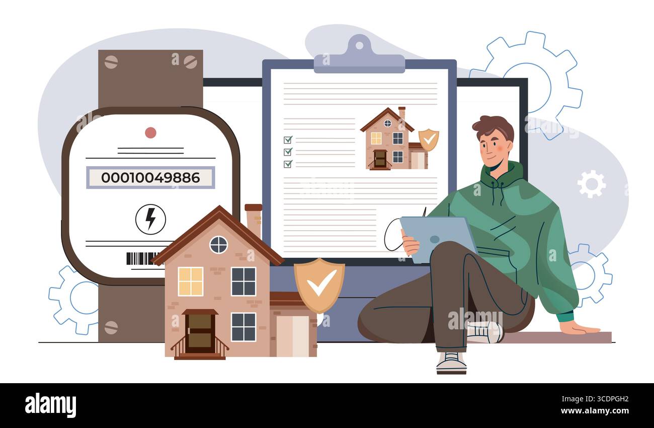 Konzept für das Energieverbrauchsmanagement für ein intelligentes Zuhause. Vektorabbildung Stock Vektor