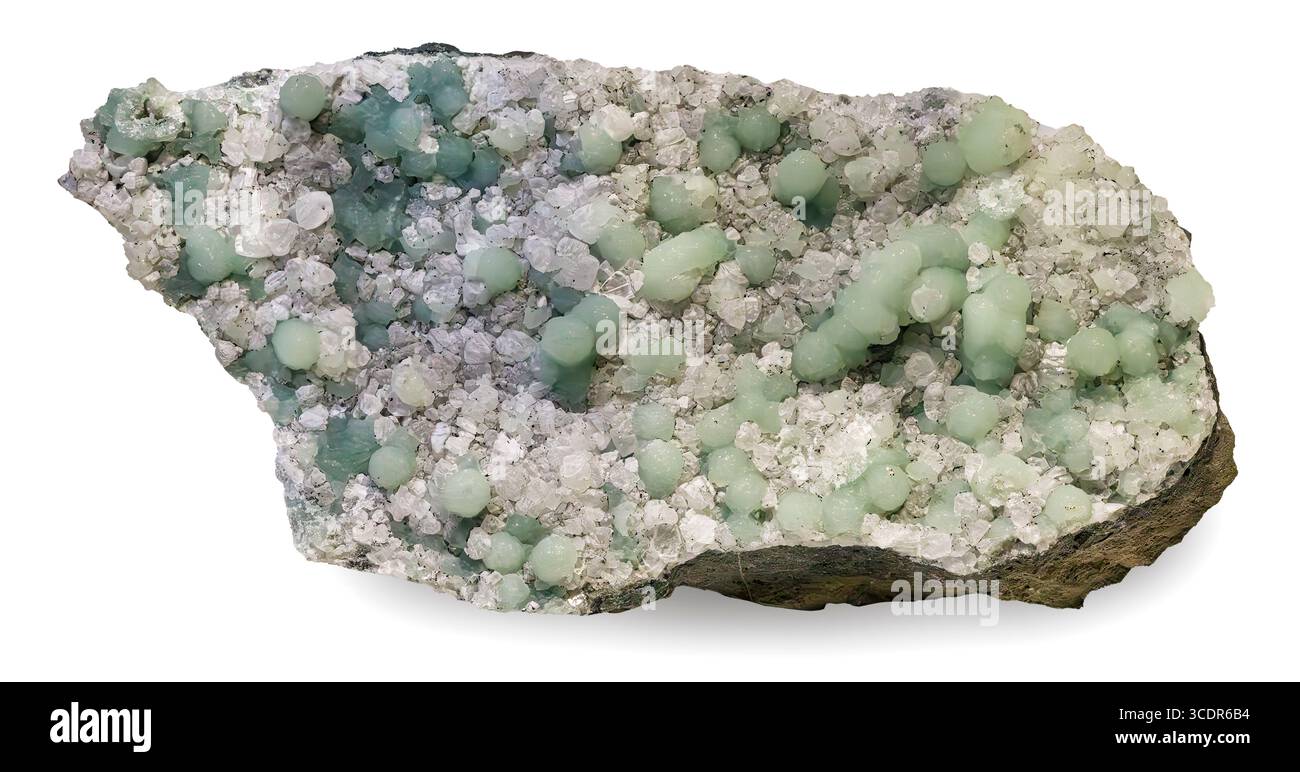 Prehnit auf Calcit (Ca₂ Al(AlSi₃O₁₀)(OH)₂ on CaCO₃), New Street Quarry, West Paterson, Passaic County, New Jersey, USA Stockfoto