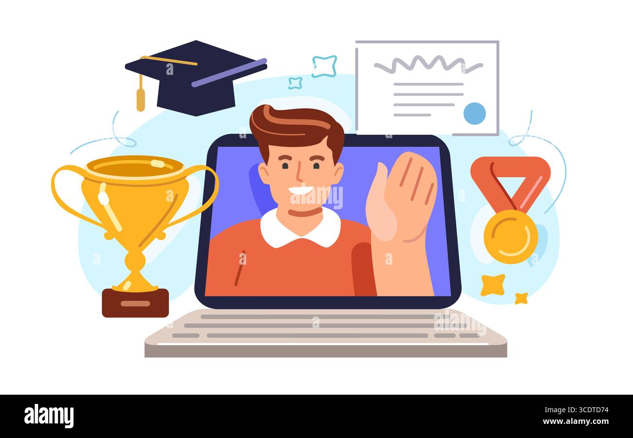 Online-Schulung zu Hause. E-Learning, Webinar, Online-Schulung für Unternehmen, Konzept des Video-Tutorials Stock Vektor